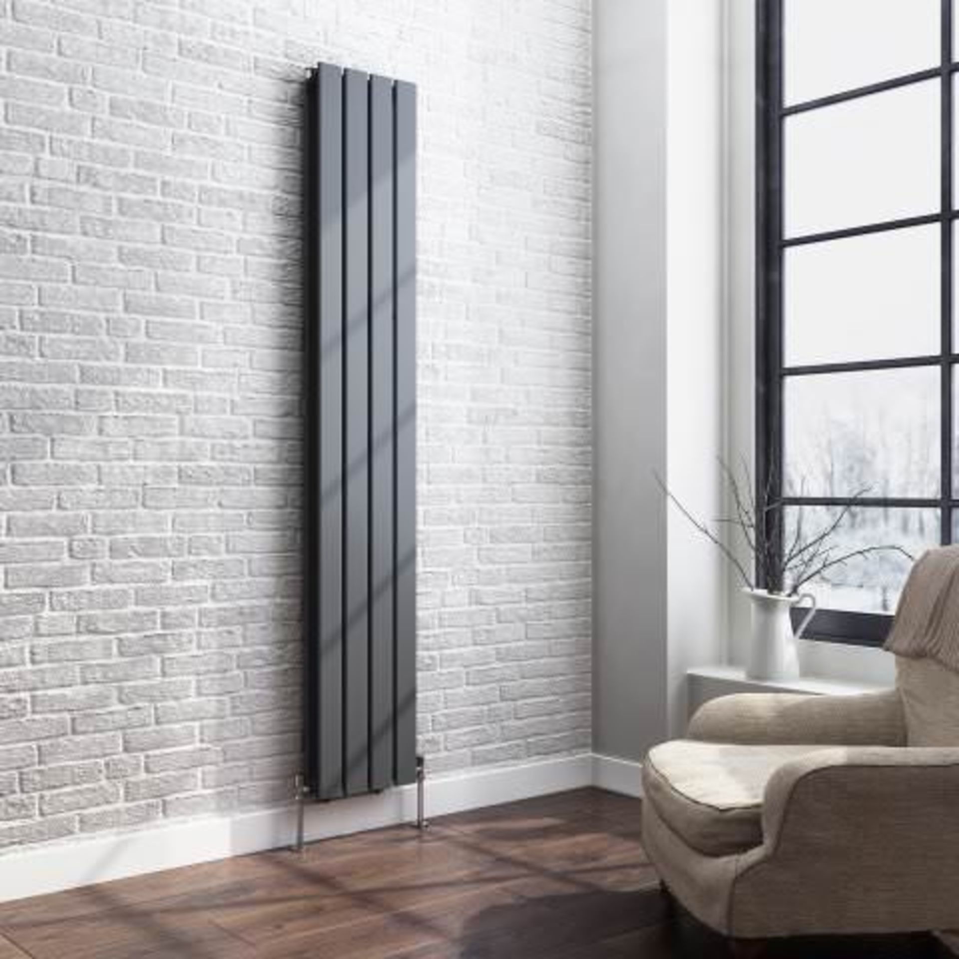 (O9) 1800x300mm Anthracite Double Flat Panel Vertical Radiator - Thera Range. RRP £399.99. - Image 3 of 3