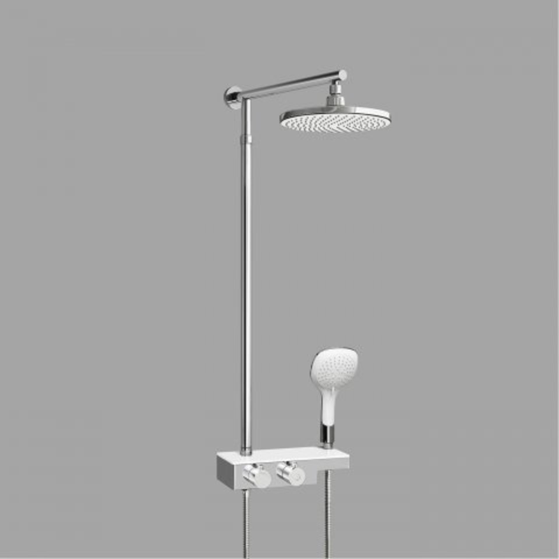 (O40) 220mm Round White & Chrome Head Thermostatic Exposed Shower Kit, Handheld & Storage Shelf. RRP - Image 5 of 5