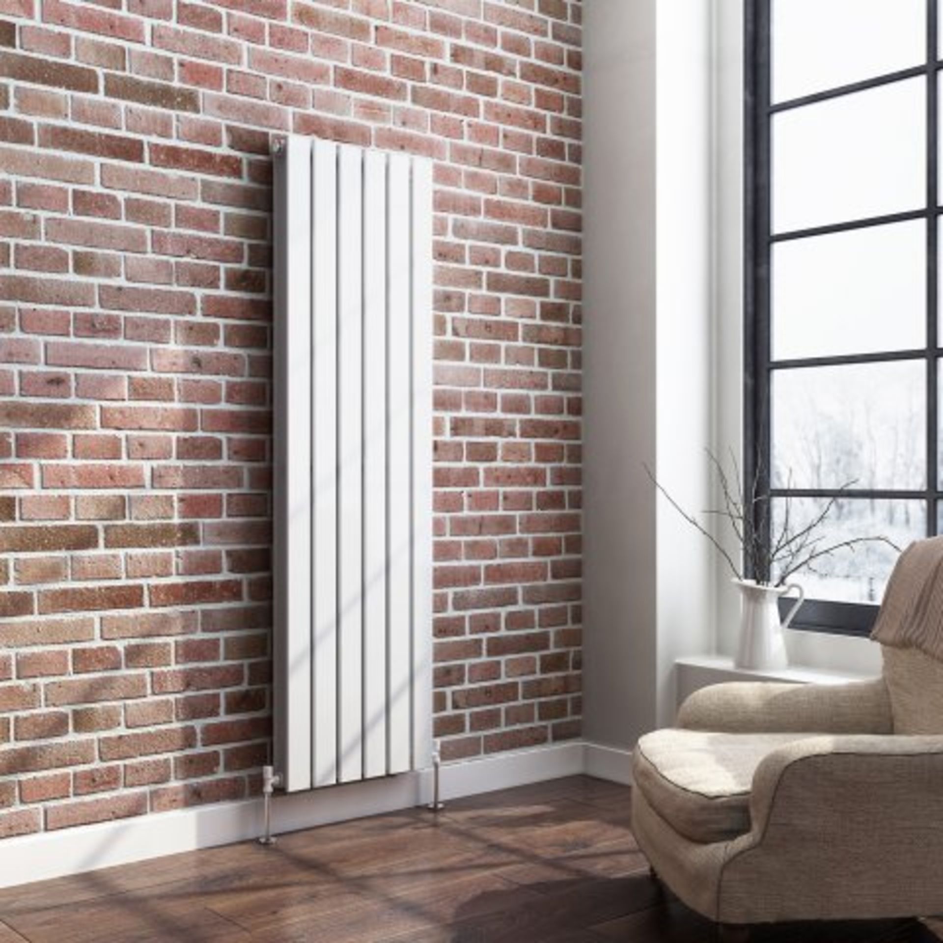 (O44) 1600x452mm Gloss White Double Flat Panel Vertical Radiator - Thera Range. RRP £474.99. - Image 2 of 3