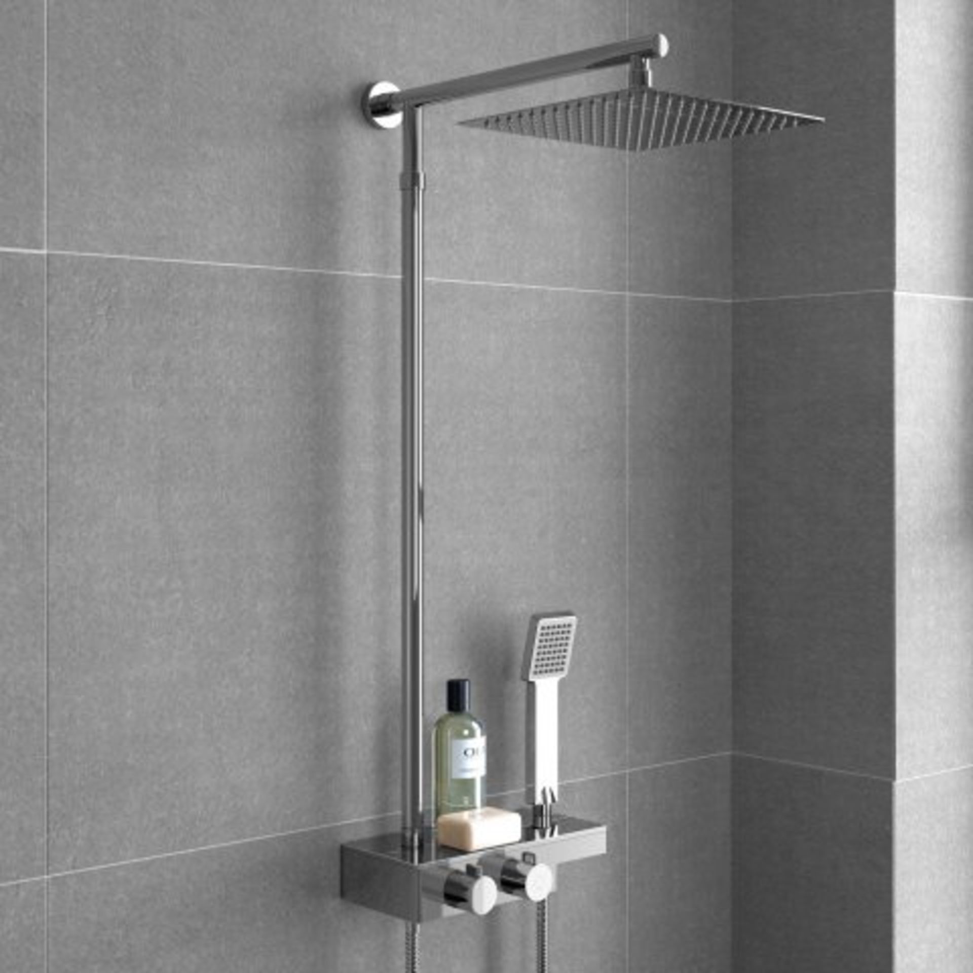 (O39) 250mm Large Square Head Thermostatic Exposed Shower Kit, Handheld & Storage Shelf. RRP £349. - Image 2 of 5