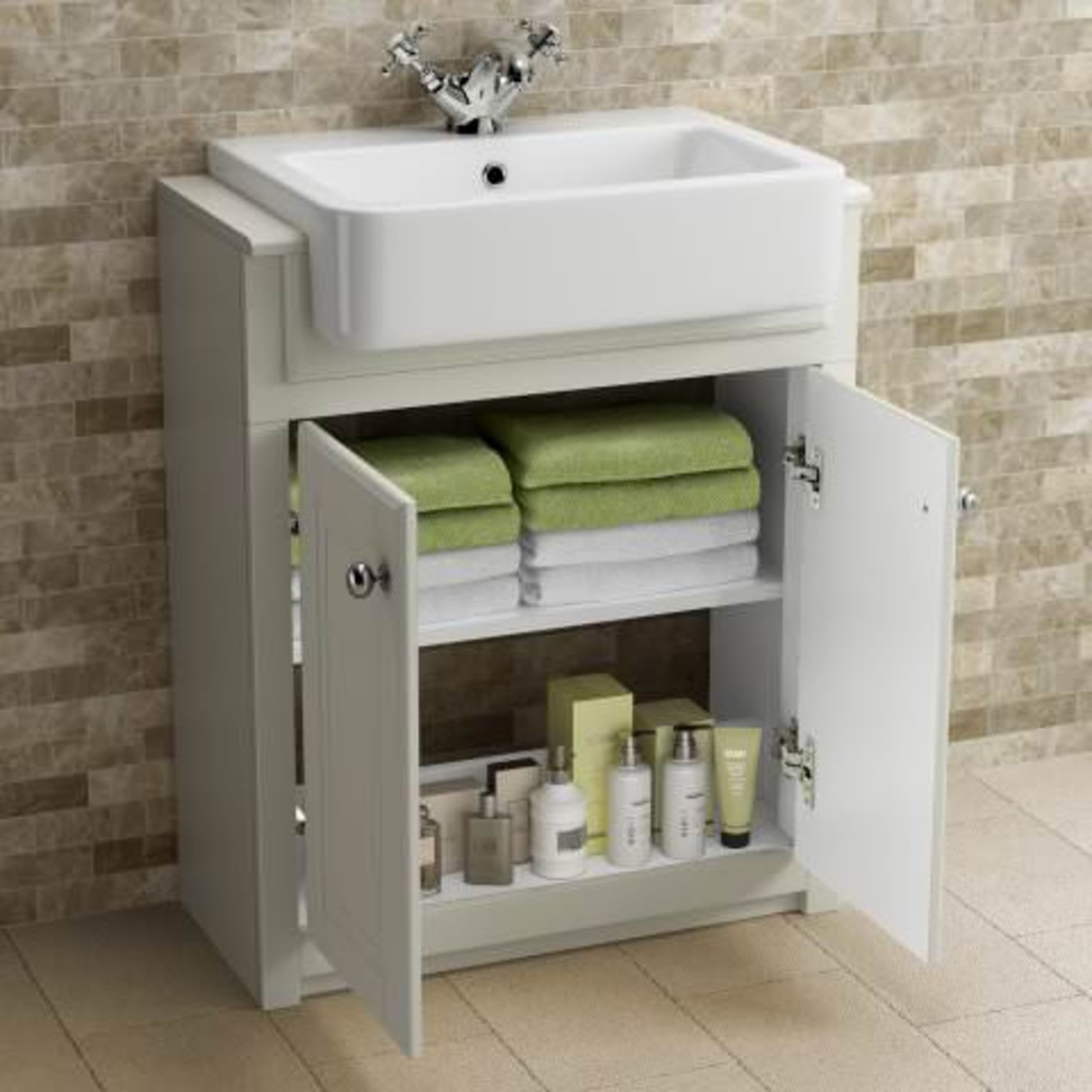 (O20) 667mm Cambridge Clotted Cream Floorstanding Basin Vanity Unit. RRP £599.99. COMES COMPLETE - Image 2 of 4