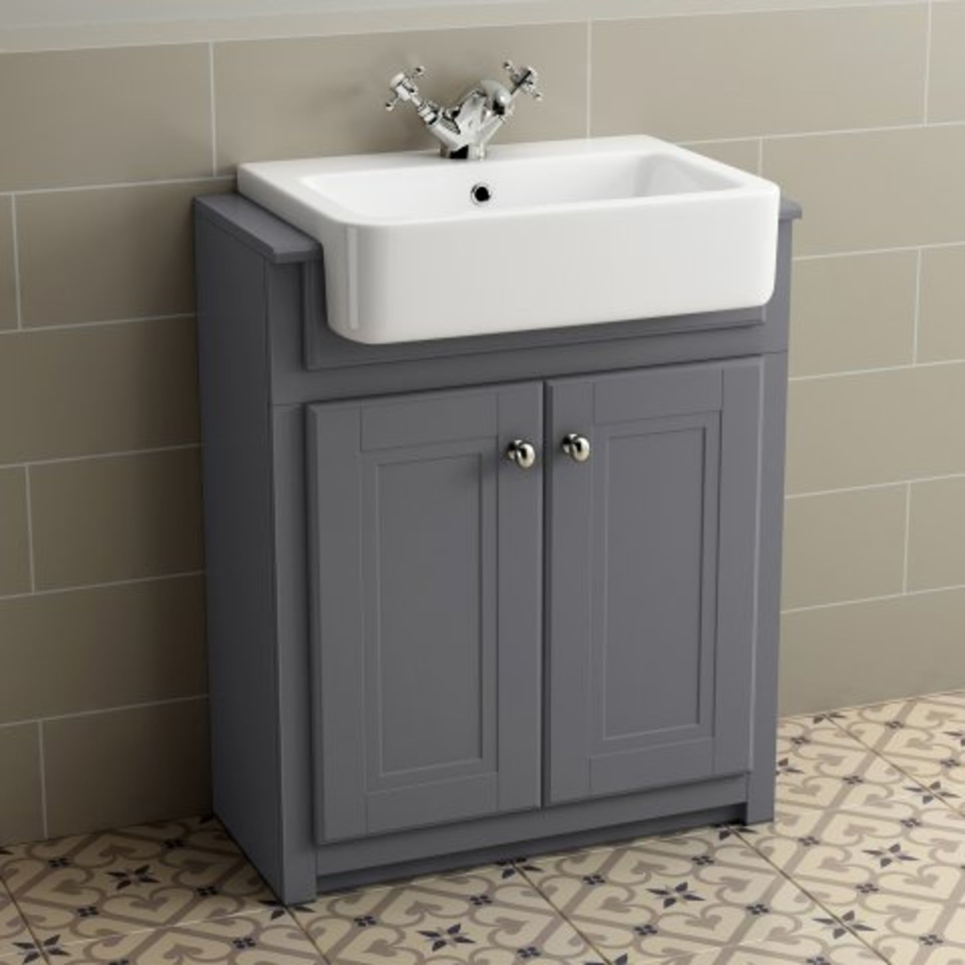 (O22) 667mm Cambridge Midnight Grey Floorstanding Basin Vanity Unit. RRP £599.99. COMES COMPLETE