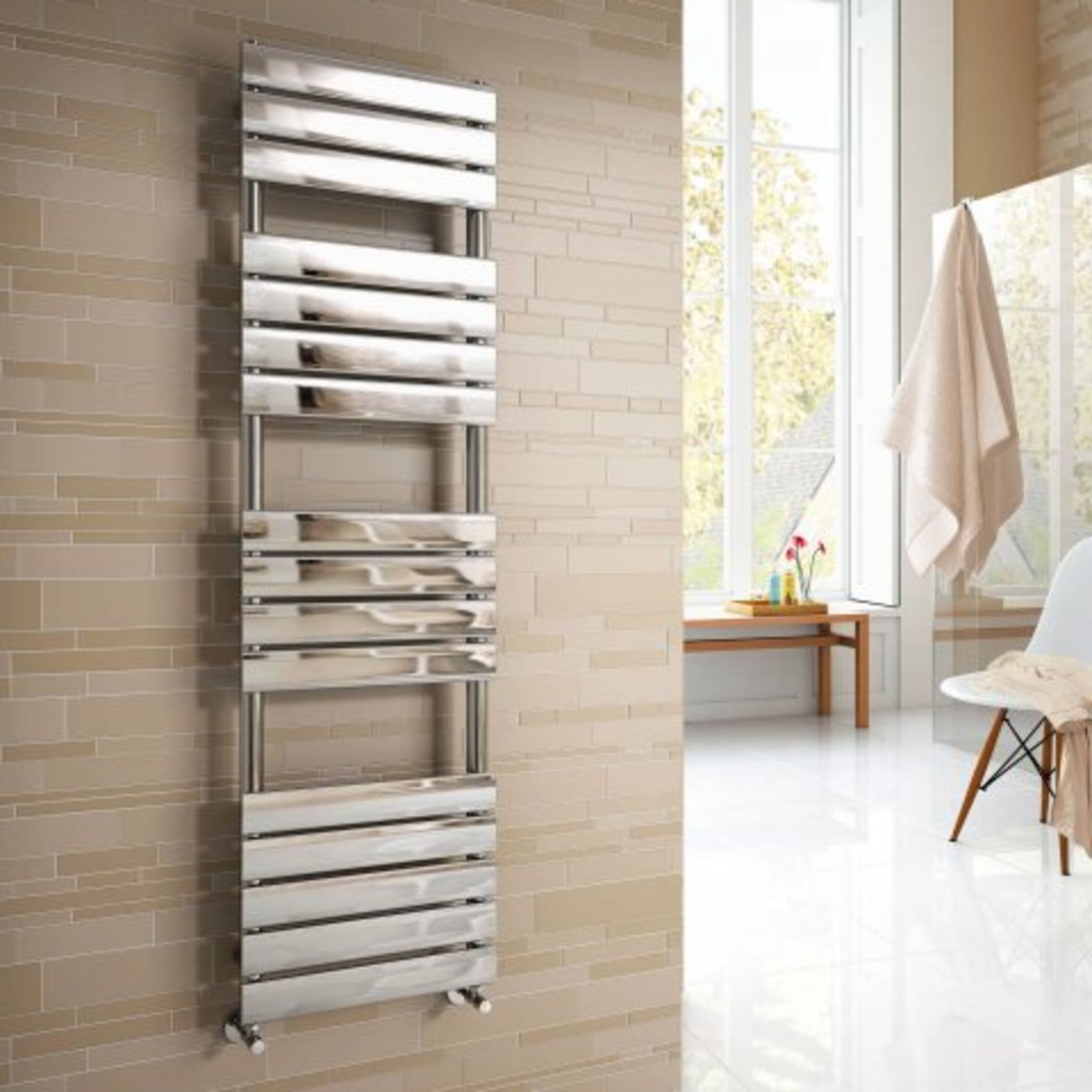 (O50) 1600x450mm Chrome Flat Panel Ladder Towel Radiator - Francis Range. RRP £436.99. Stylishly