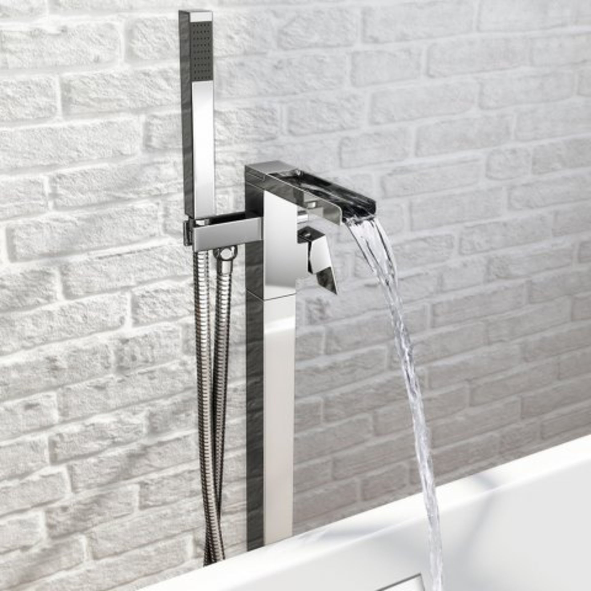 (O3) Niagra II Waterfall Freestanding Bath Mixer Tap & Hand Held Shower Head. RRP £499.99. Waterfall - Image 2 of 4