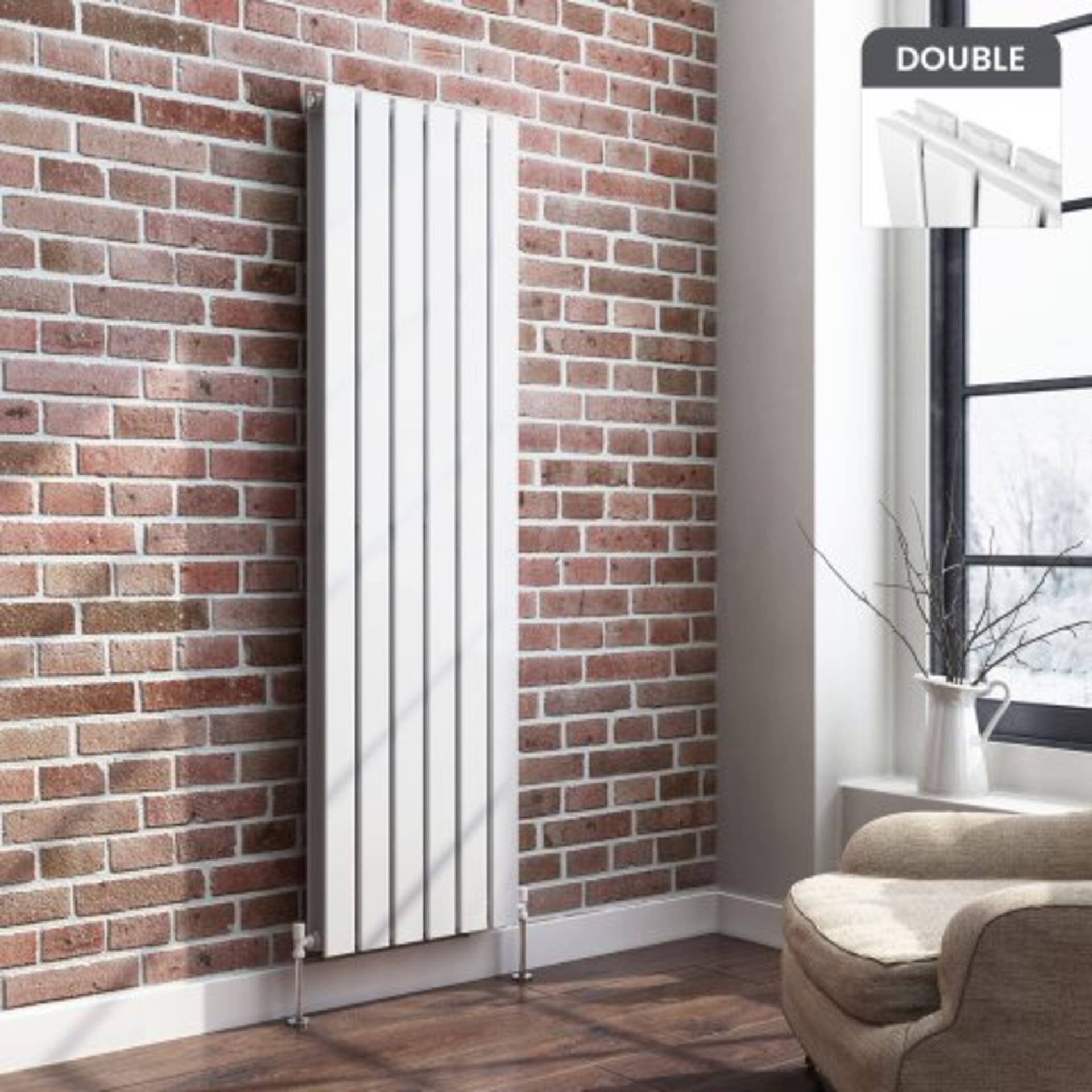 (O44) 1600x452mm Gloss White Double Flat Panel Vertical Radiator - Thera Range. RRP £474.99.