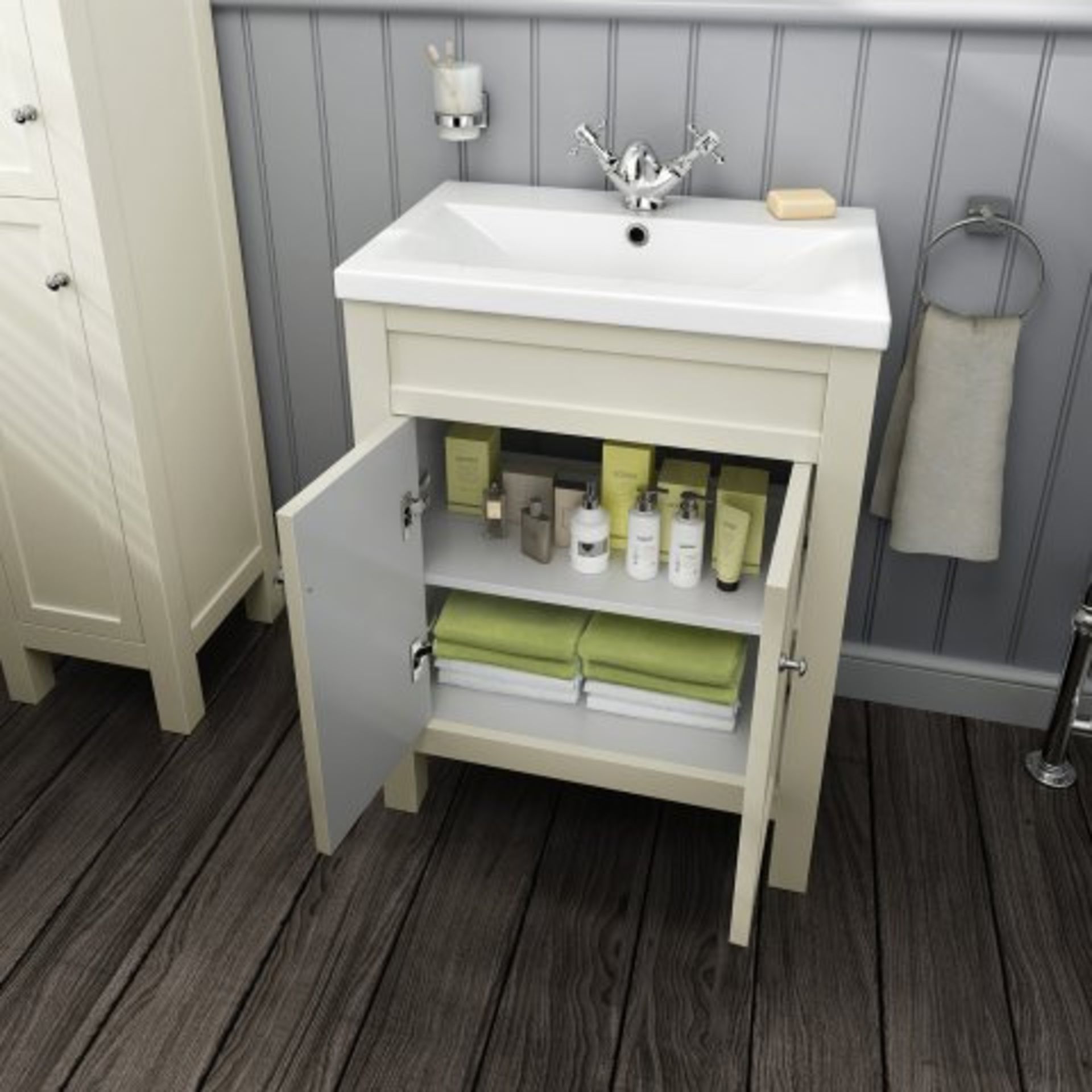 (O18) 600mm Melbourne Clotted Cream Double Door Vanity Unit - Floor Standing. RRP £474.99. COMES - Image 3 of 5