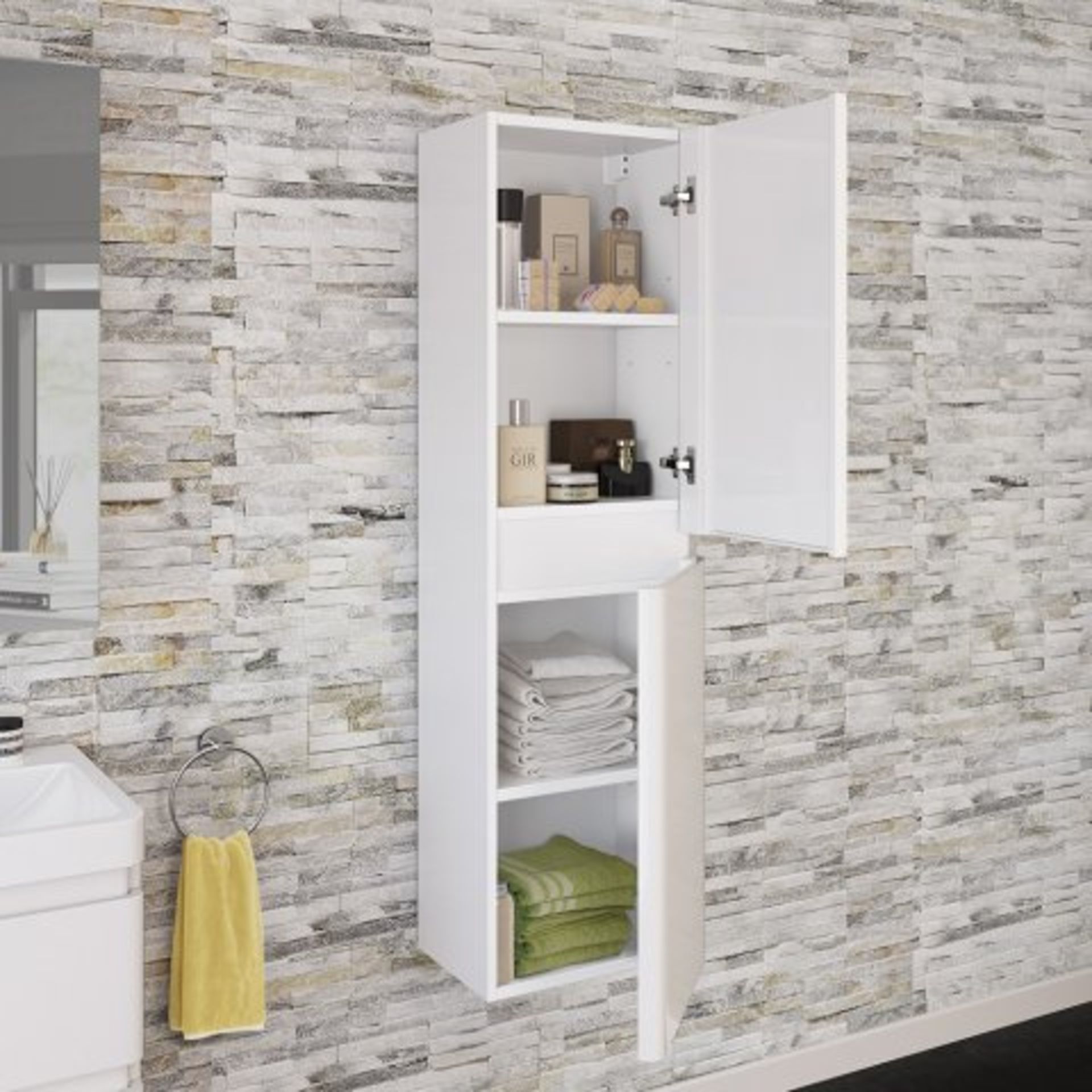 (O25) 1400mm Denver II Gloss White Tall Storage Cabinet - Wall Hung. RRP £299.99. With its gorgeous, - Image 2 of 3