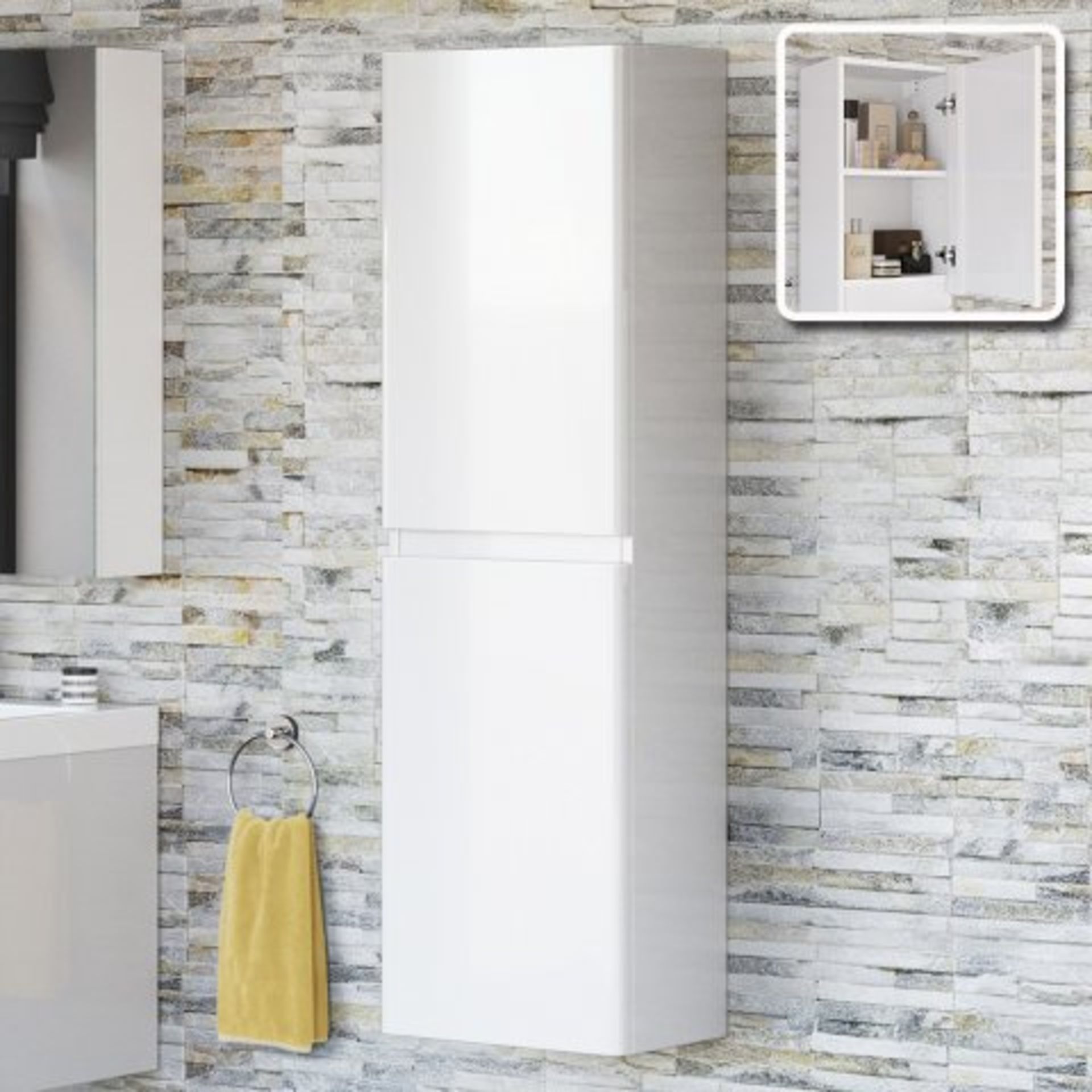 (O25) 1400mm Denver II Gloss White Tall Storage Cabinet - Wall Hung. RRP £299.99. With its gorgeous,