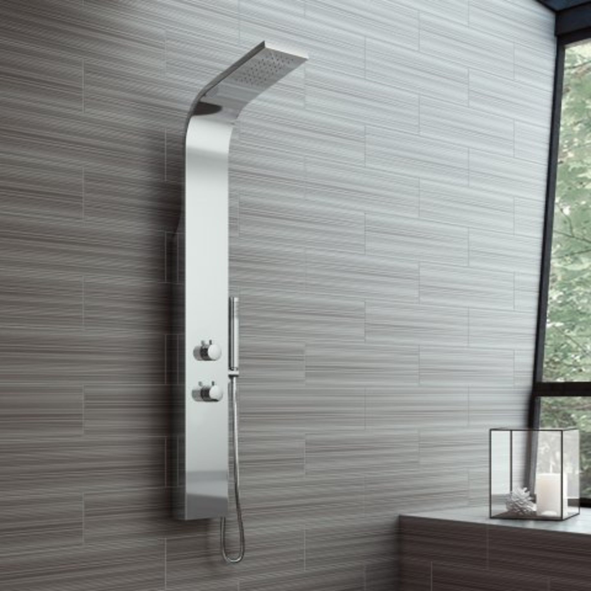 (O2) Stainless Steel Shower Panel Tower. RRP £499.99. Feel inspired with our premium shower panel