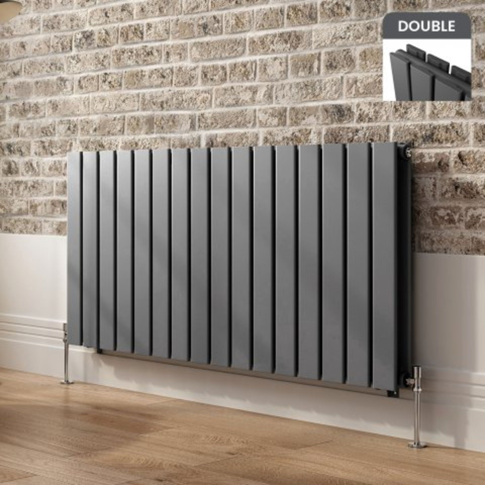 (O17) 600x1210mm Anthracite Double Flat Panel Horizontal Radiator - Hayes Premium. RRP £549.99.