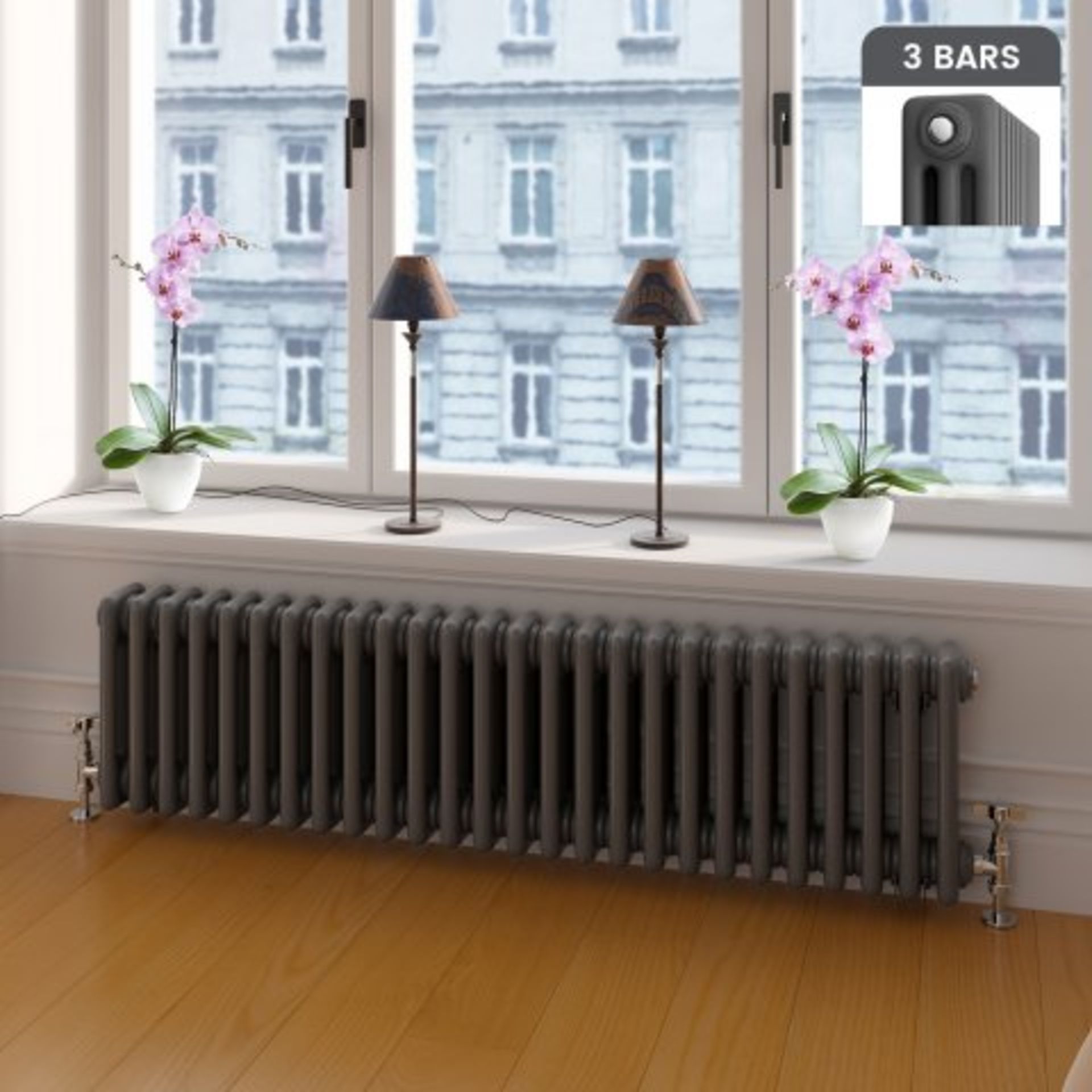 (O15) 300x1188mm Anthracite Triple Panel Horizontal Colosseum Radiator - Roma Premium. RRP £574.