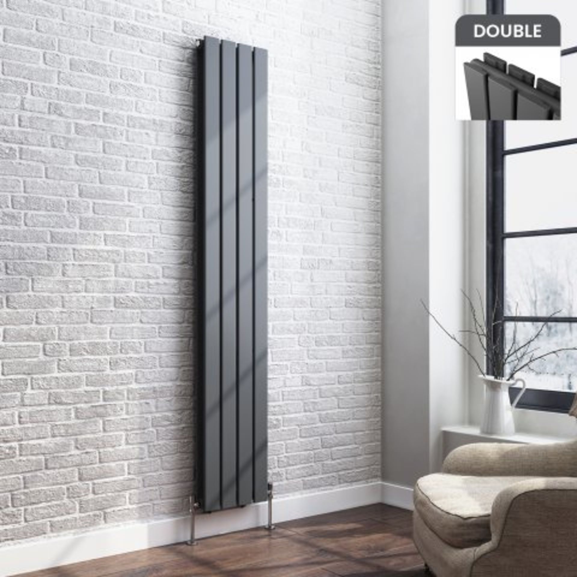 (O9) 1800x300mm Anthracite Double Flat Panel Vertical Radiator - Thera Range. RRP £399.99.