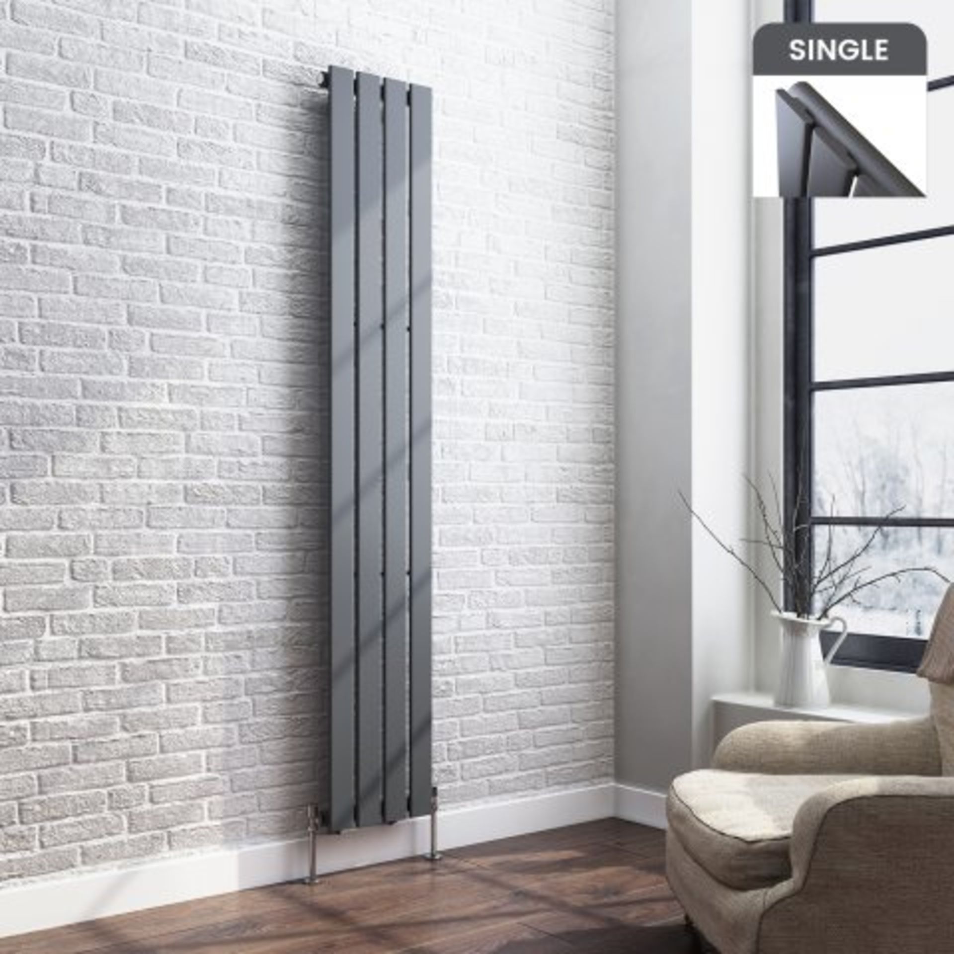 (O11) 1800x300mm Anthracite Single Flat Panel Vertical Radiator - Thera Range. RRP £299.99. Designer