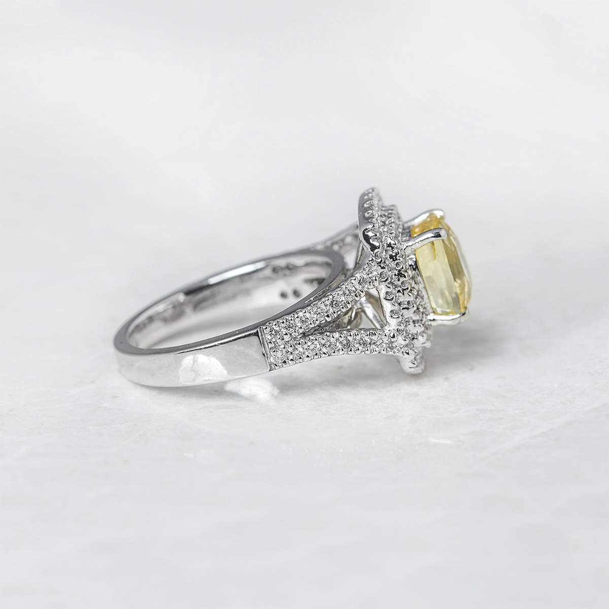 Unbranded, Platinum Cushion Cut 3.56ct Yellow Sapphire & 0.85ct Diamond Ring - Image 2 of 5