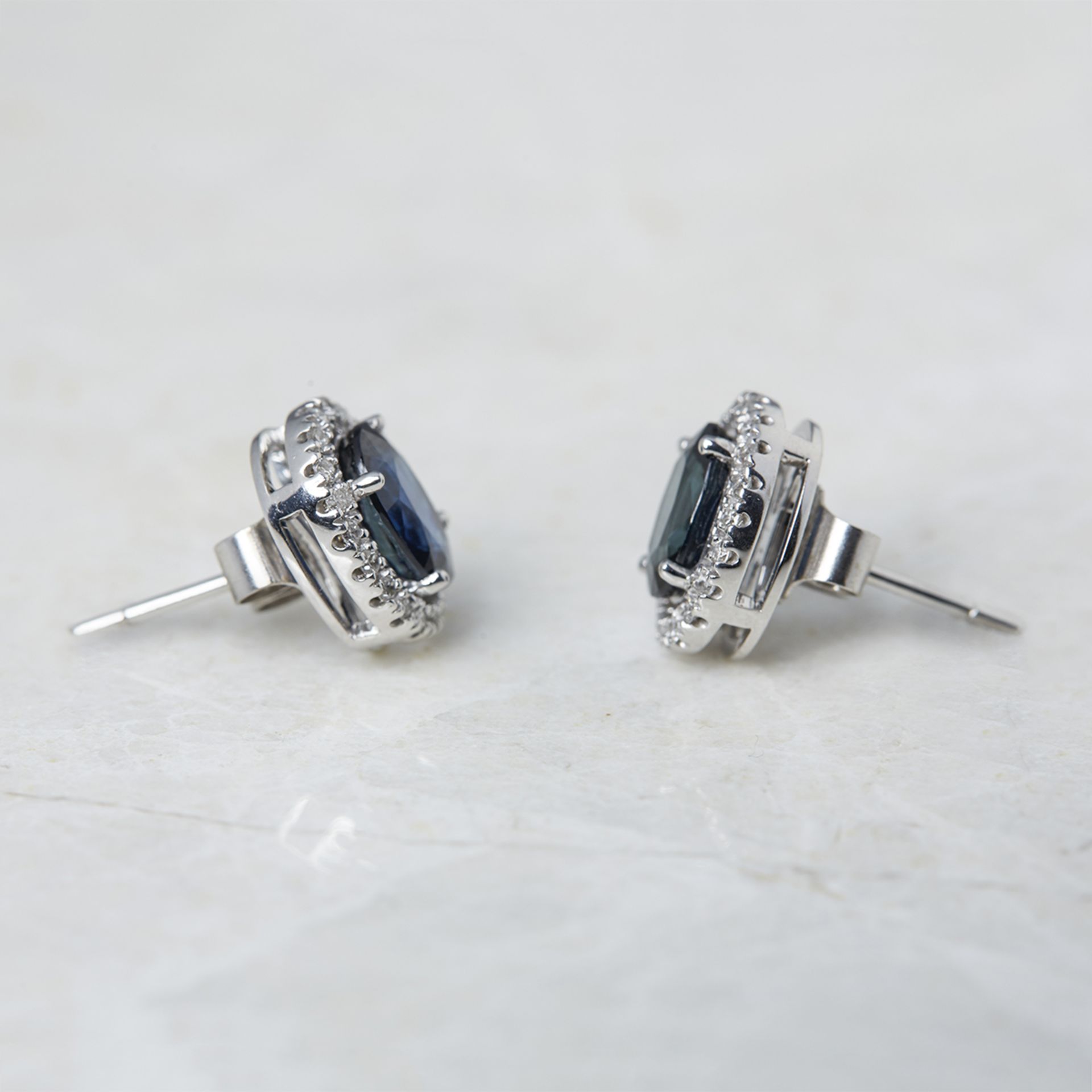 Unbranded, 18k White Gold Oval Cut 3.46ct Sapphire & 0.31ct Diamond Stud Earrings - Image 3 of 8