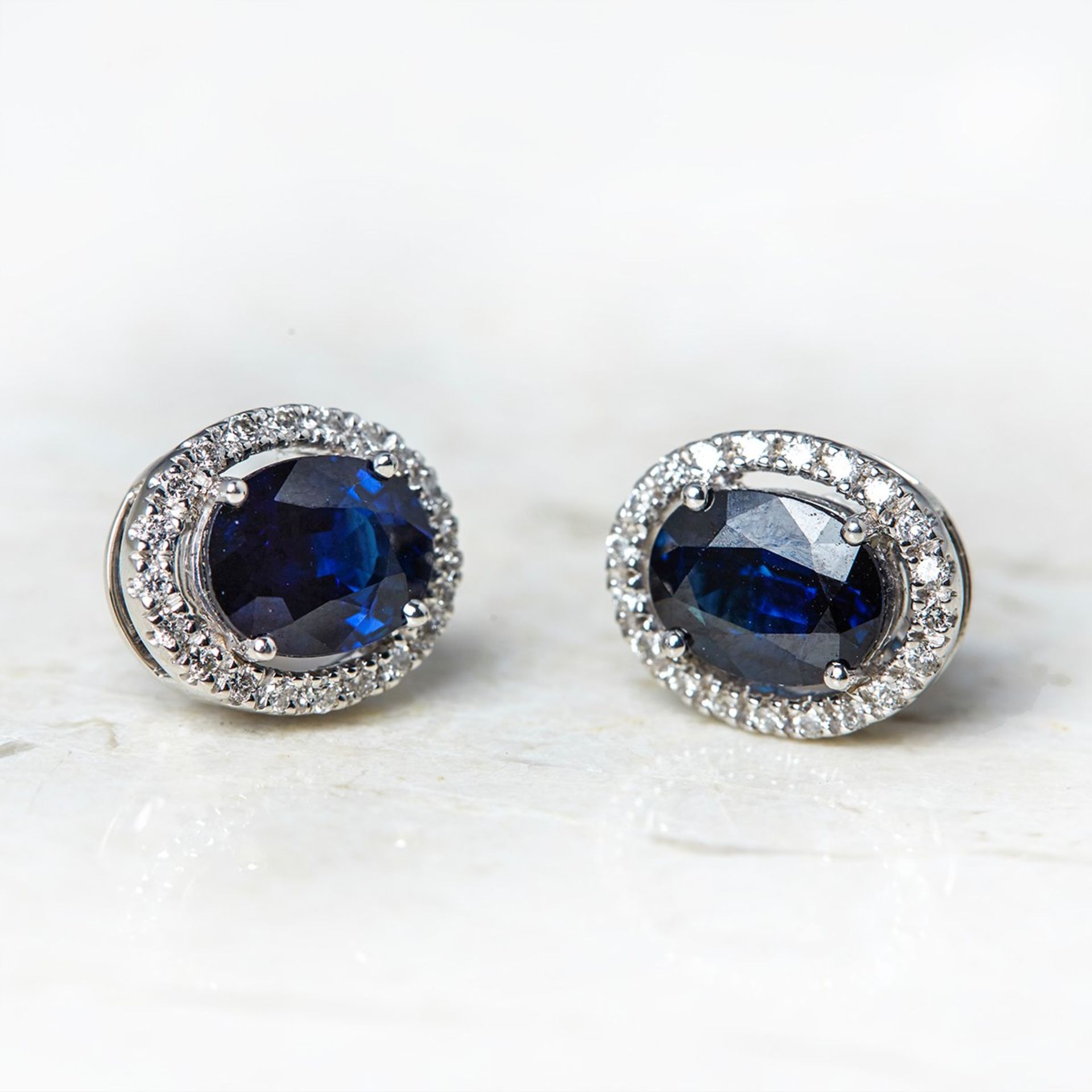 Unbranded, 18k White Gold Oval Cut 3.46ct Sapphire & 0.31ct Diamond Stud Earrings - Image 5 of 8