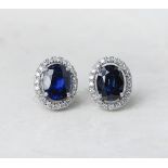 Unbranded, 18k White Gold Oval Cut 3.46ct Sapphire & 0.31ct Diamond Stud Earrings