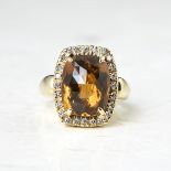 Unbranded, 14k Yellow Gold 6.00ct Citrine & 0.40ct Diamond Ring