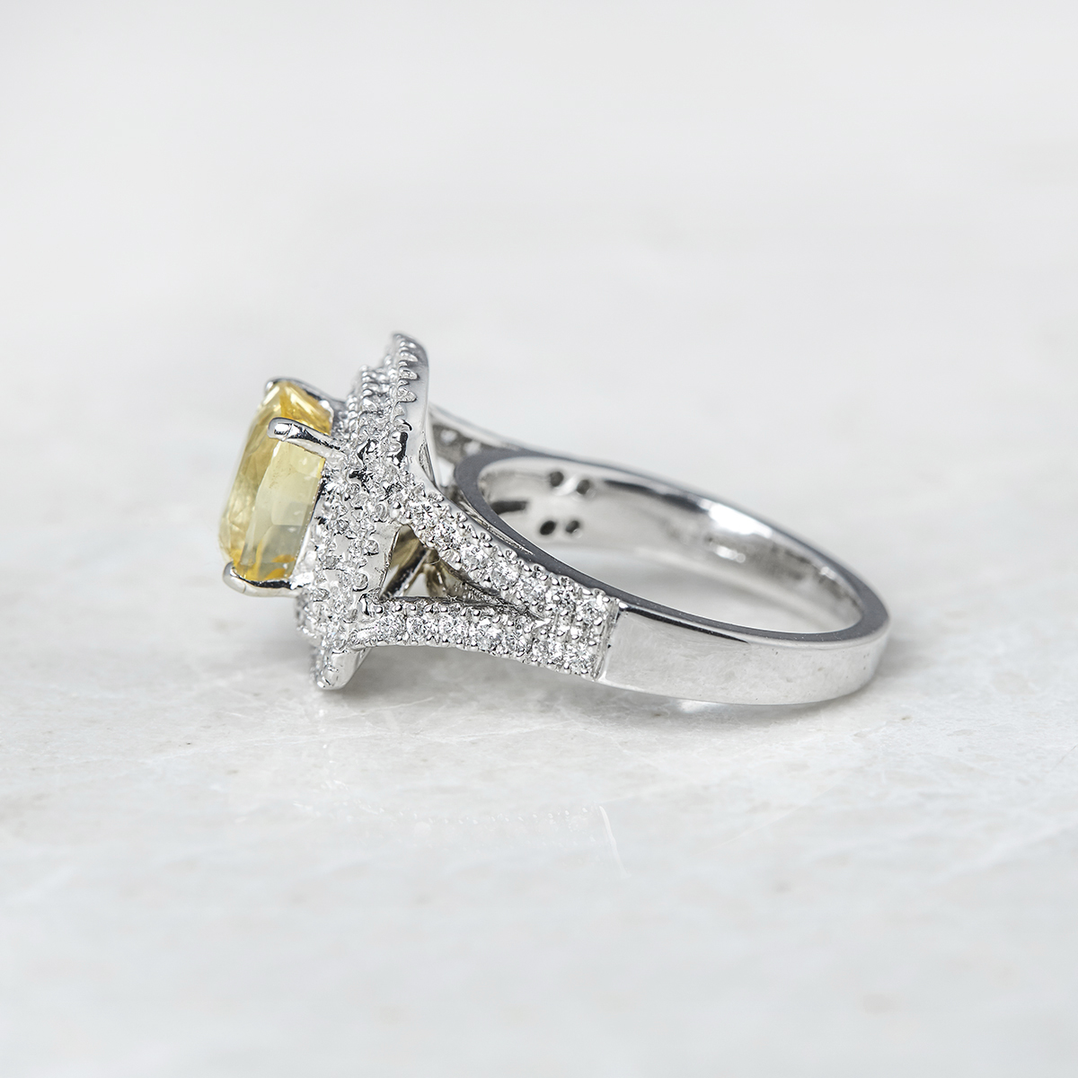 Unbranded, Platinum Cushion Cut 3.56ct Yellow Sapphire & 0.85ct Diamond Ring - Image 3 of 5