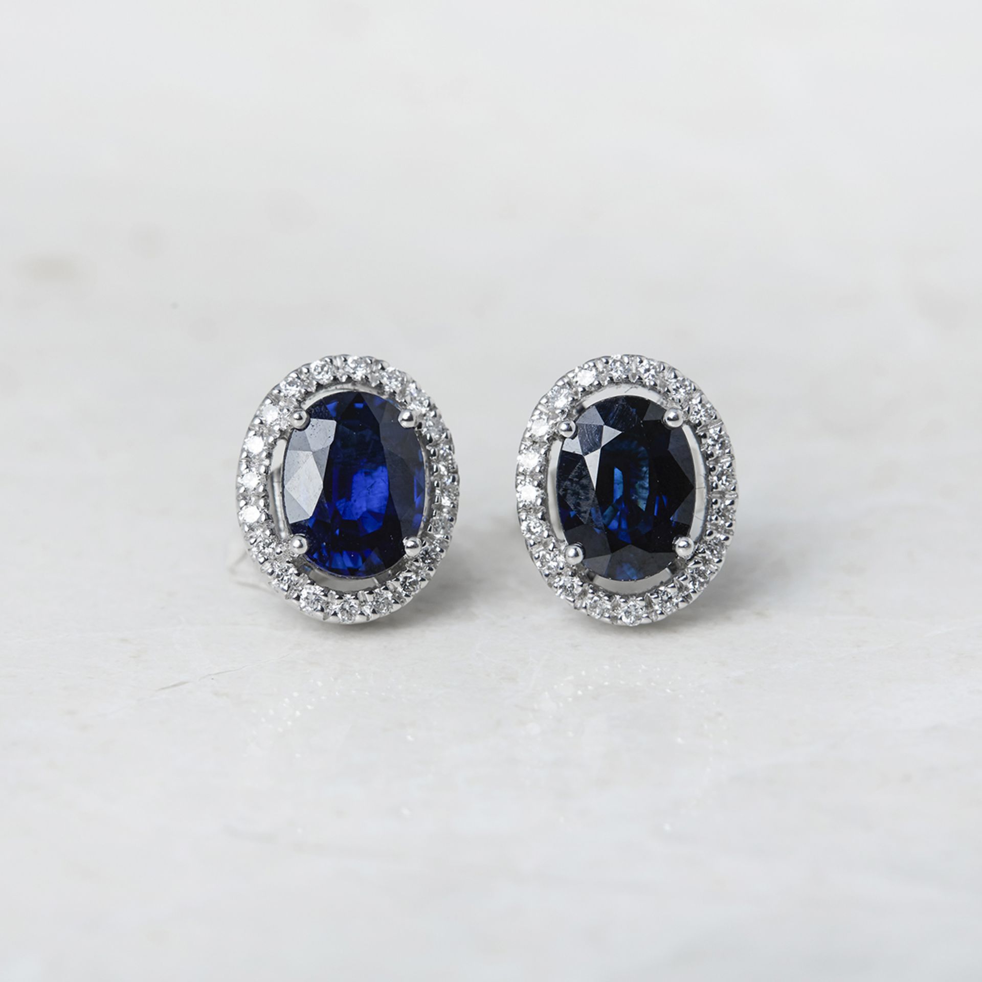 Unbranded, 18k White Gold Oval Cut 3.46ct Sapphire & 0.31ct Diamond Stud Earrings - Image 2 of 8