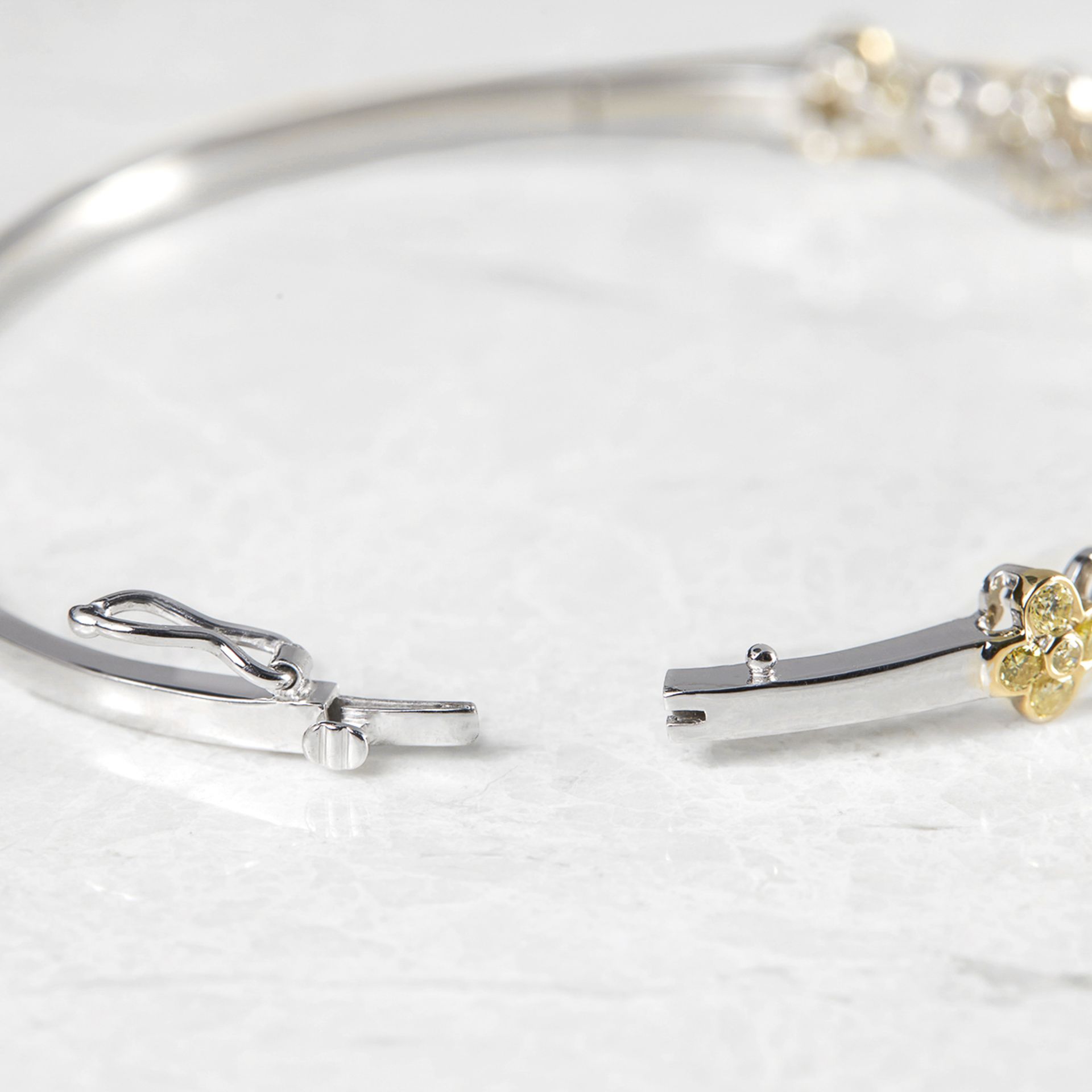 Unbranded, 18k White Gold Fancy Yellow Diamond Floral Bangle - Image 5 of 6