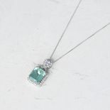 Unbranded, 18k White Gold 5.00ct Colombian Emerald & 0.66ct Diamond Necklace