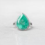 Unbranded, 18k White Gold 8.66ct Colombian Emerald & 0.65ct Diamond Ring