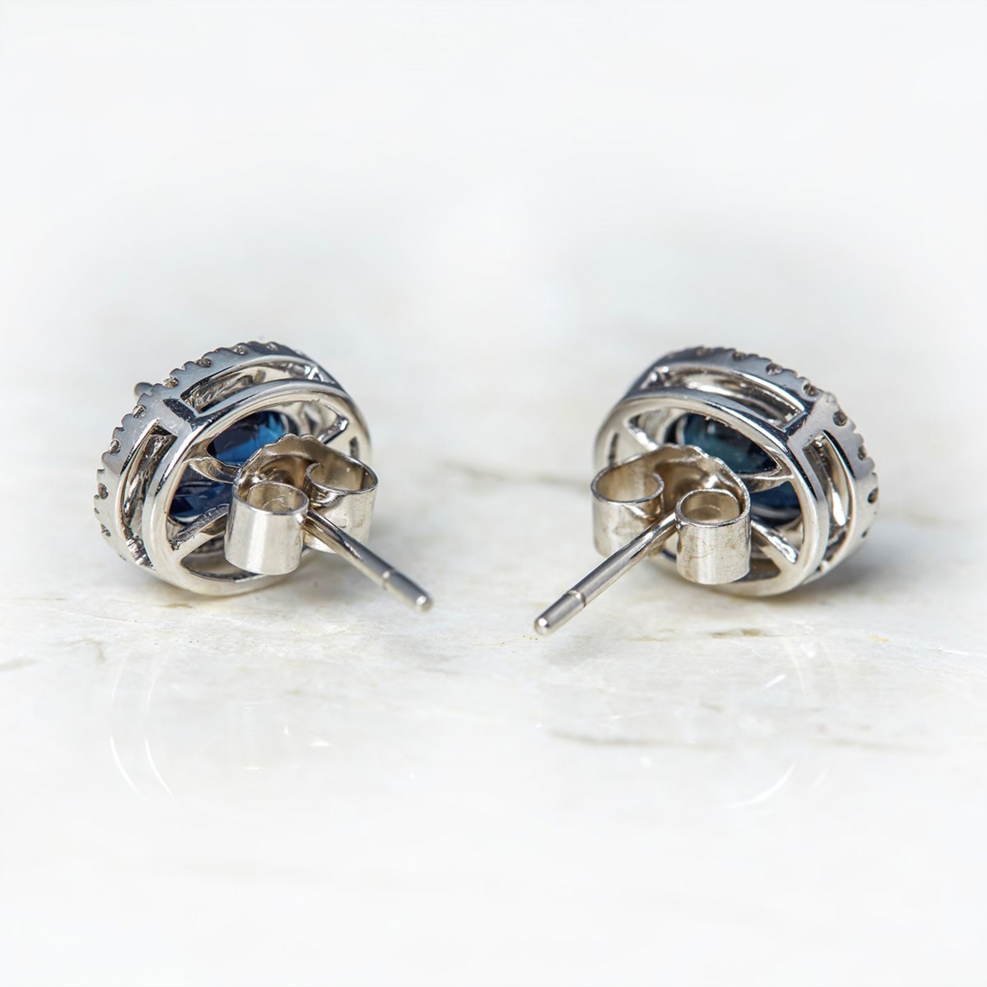 Unbranded, 18k White Gold Oval Cut 3.46ct Sapphire & 0.31ct Diamond Stud Earrings - Image 4 of 8