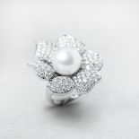 Unbranded, 18k White Gold South Sea Pearl & 3.60ct Diamond Cocktail Ring