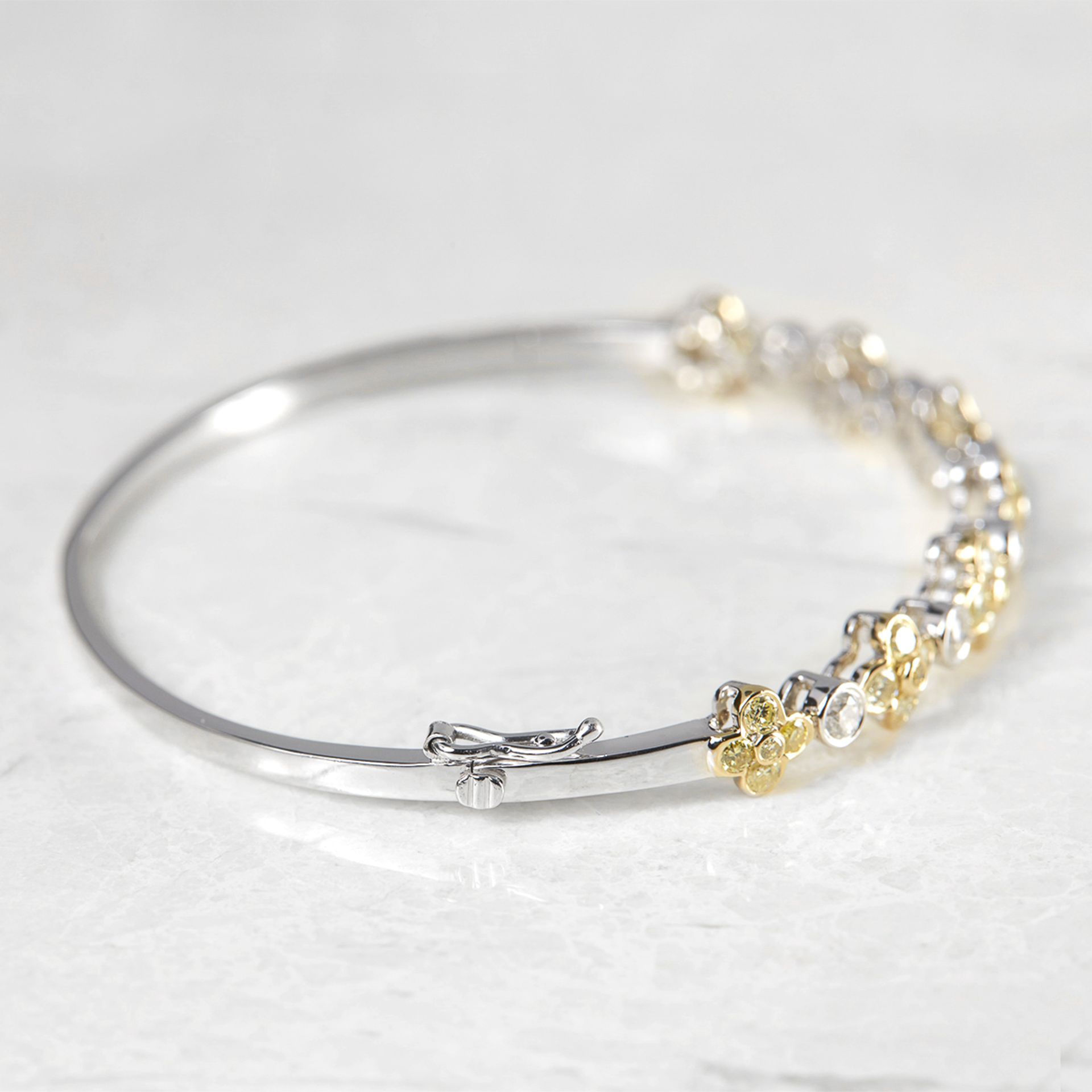 Unbranded, 18k White Gold Fancy Yellow Diamond Floral Bangle - Image 4 of 6