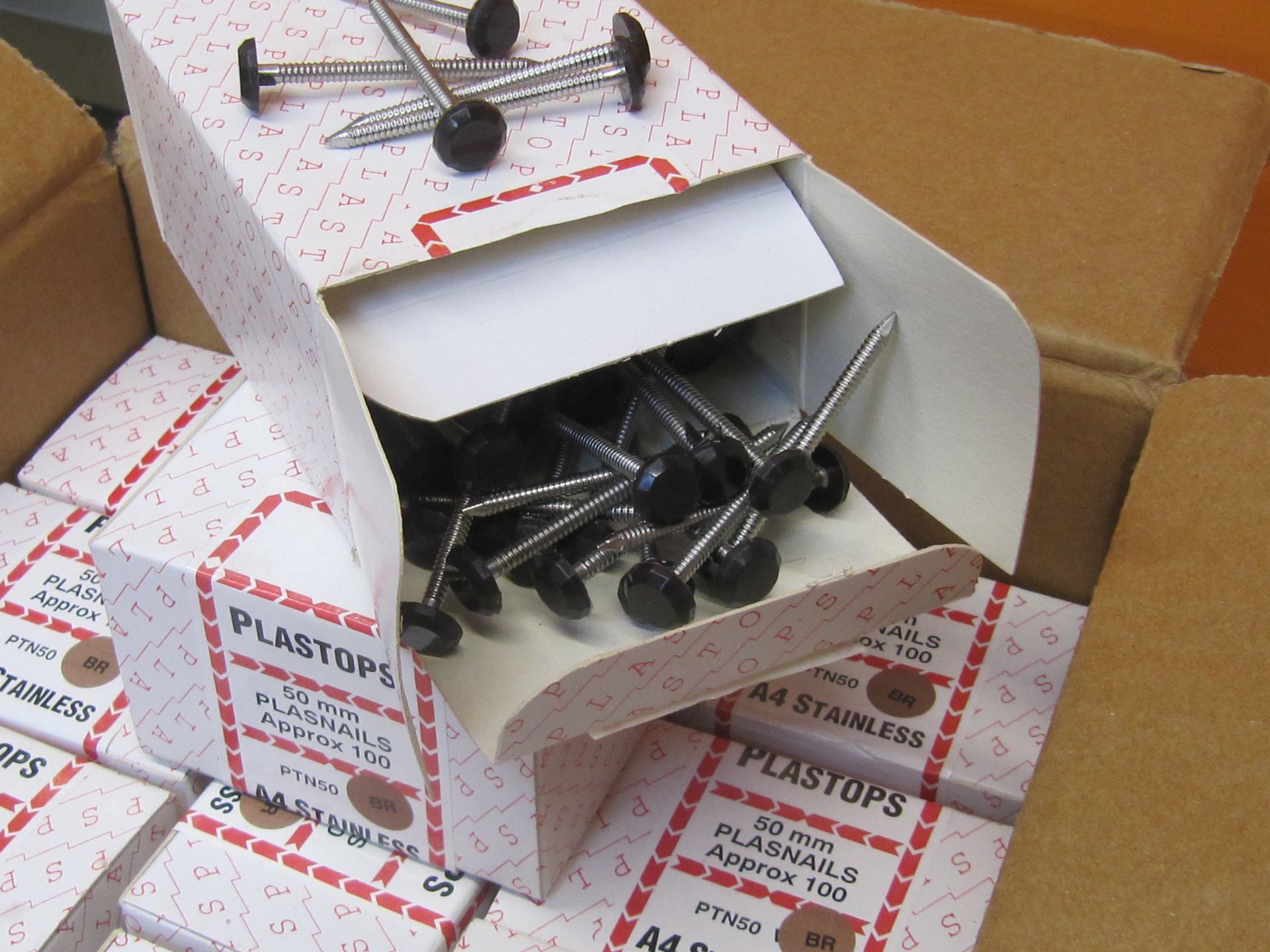 12 x Boxes of 50mm St. Steel Brown PVC Head Nails. - Image 4 of 4