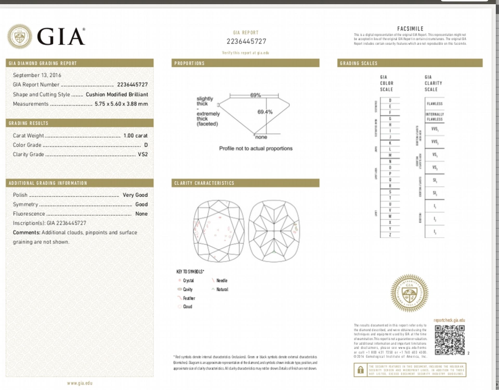 1.00ct cushion cut diamond. D colour, VS2 clarity. 5.75 x 5.60 x 3.88mm. GIA certification _ - Image 5 of 5