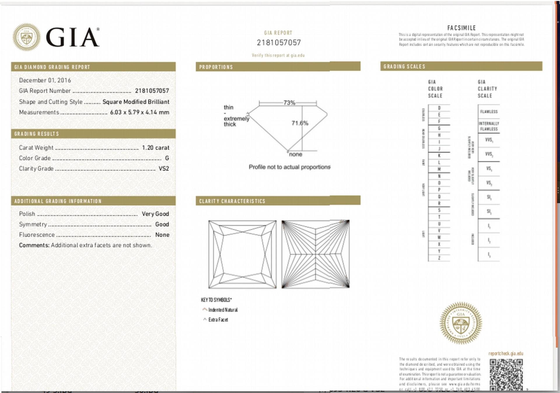 1.20ct princess cut diamond. G colour, VS2 clarity. GIA certification _ 2181057057. 6.03 x 5.79 x - Image 5 of 5