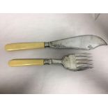 Antique Silver Collared Serving Cutlery Hallmarked Sheffield 1896 Bone Handles. An attractive