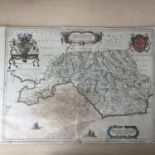17TH CENTURY EARLY HAND COLOURING MAP OF GLAMORGANSHIRE. C.1662 Joan Blaeu published in Amsterdam.