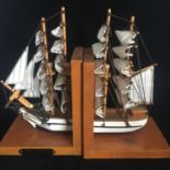 PAIR OF COMMEMORATIVE U.S.S CONSTITUTION BOOKENDS. Each piece has a half replica of the Constitution