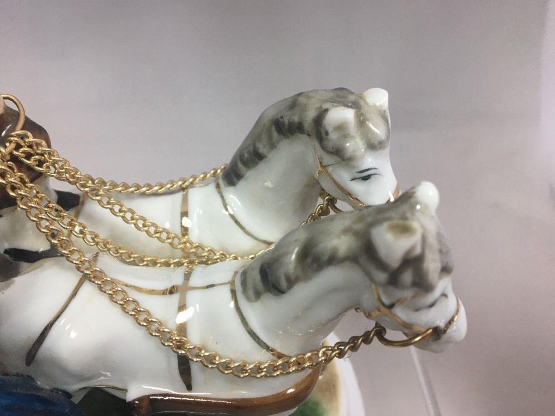 Vintage Porcelain Horse and Carriage with Music Box. Makers mark impressed to base. Condition - very - Image 5 of 8