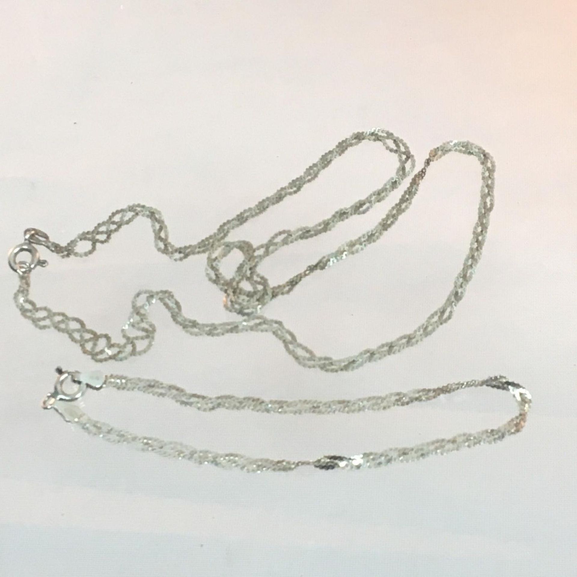 925 silver necklace and bracelet set, Both pieces marked Italy 925, each consisting of 3 chains