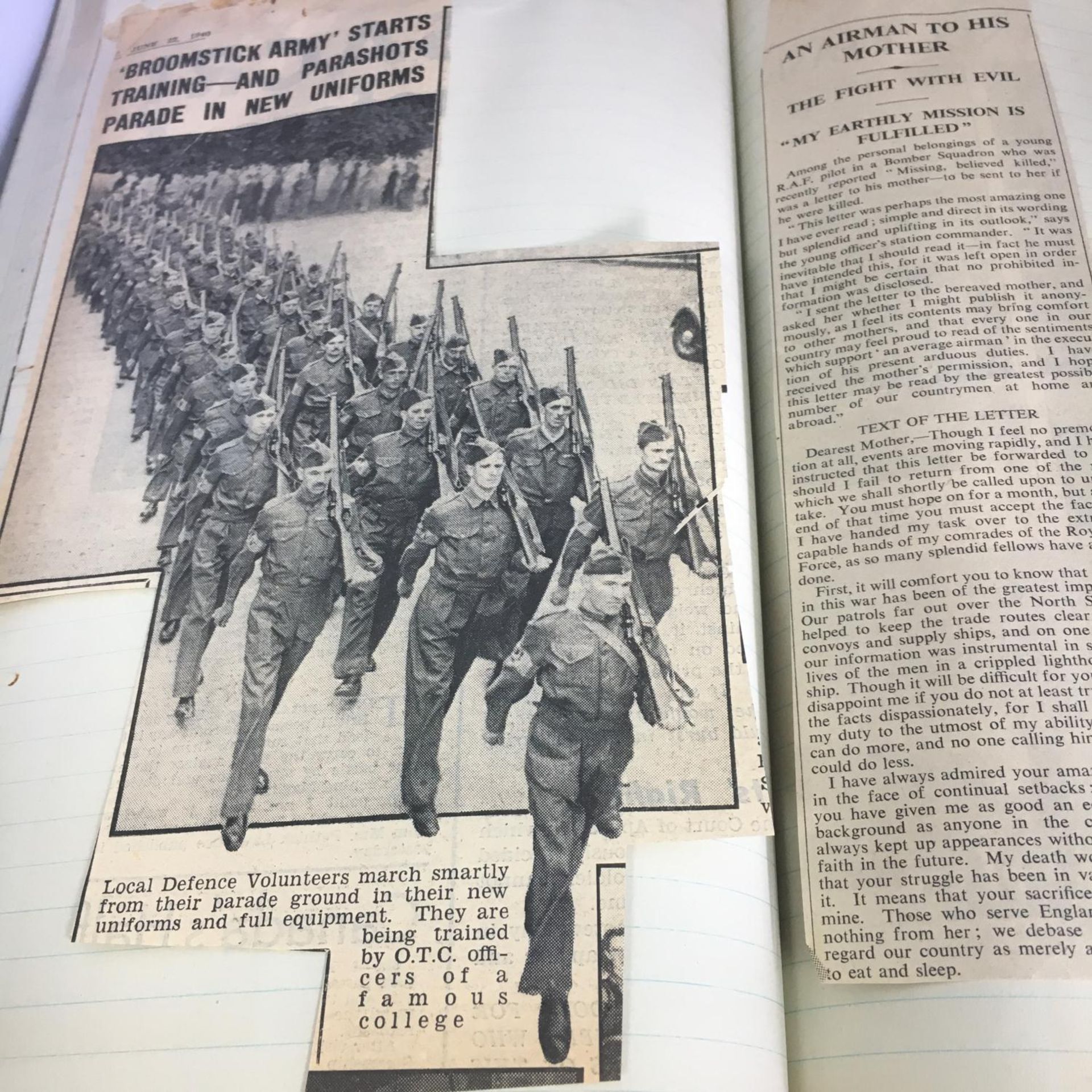 WWII HOME GUARD 1940 NEWS CUTTINGS. Scrapbook containing news cuttings from 1940 all relating to the - Image 4 of 4