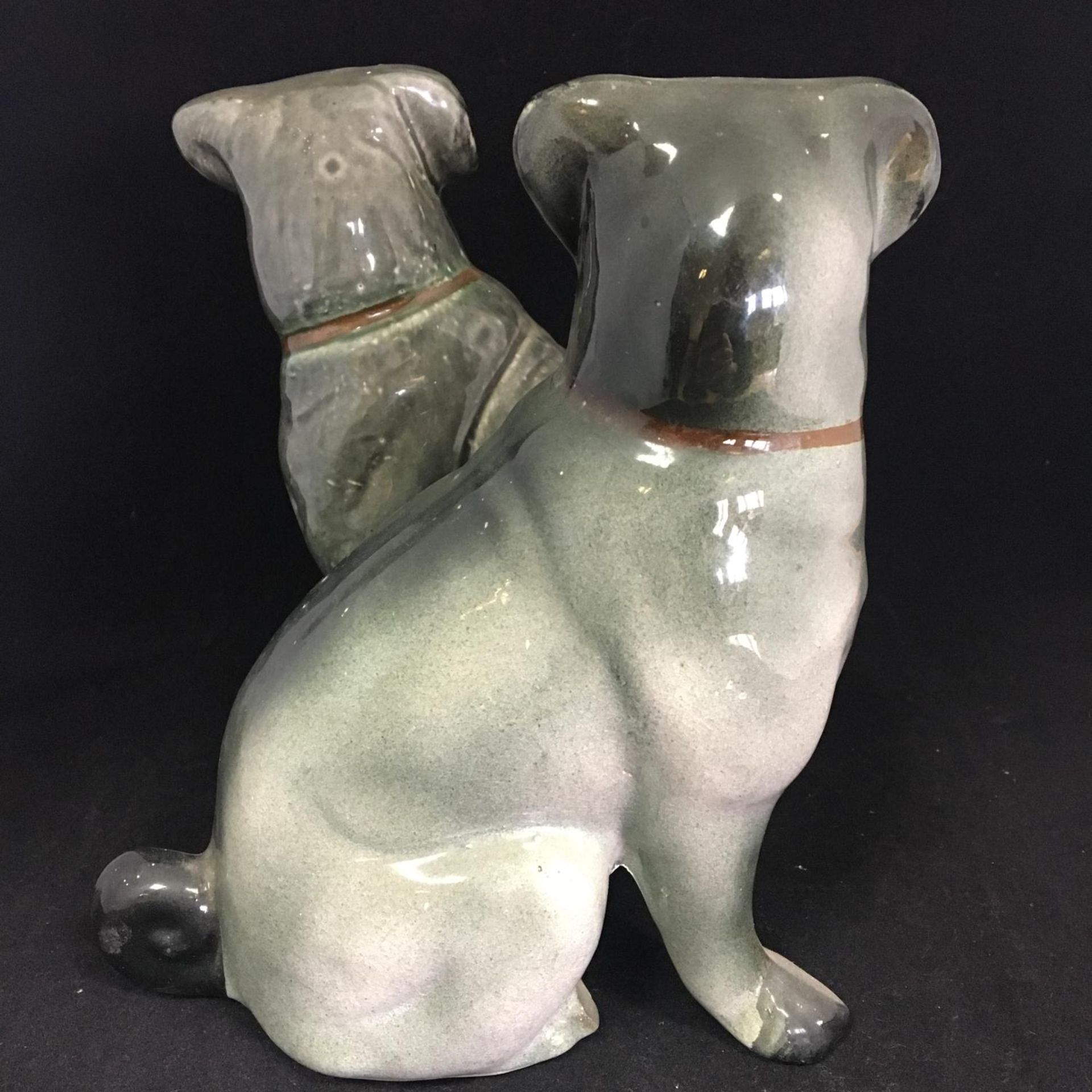 Antique Victorian era ceramic seated pugs. Matched (not an exact pair). Standing around 20cm high. - Image 4 of 6