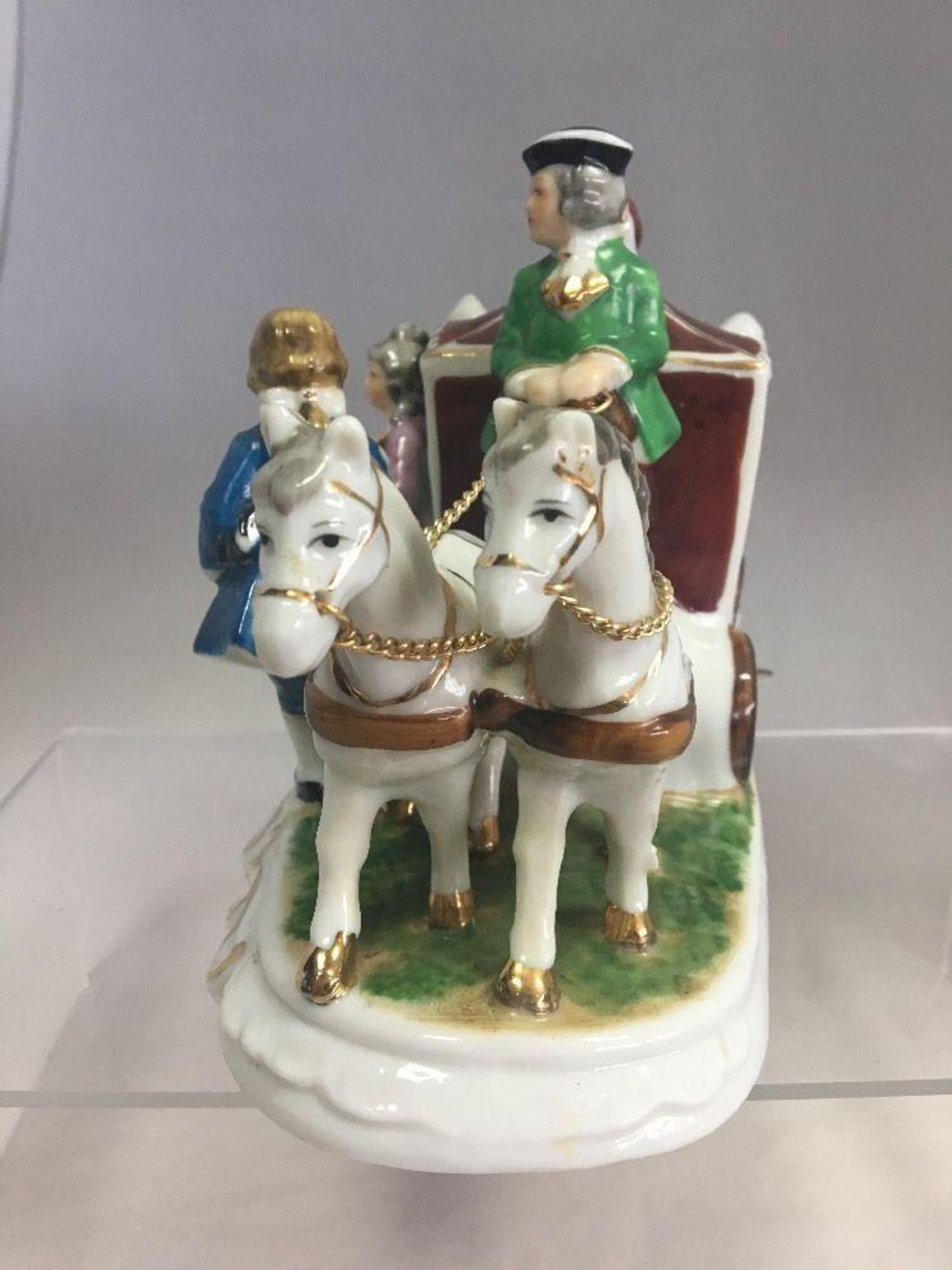 Vintage Porcelain Horse and Carriage with Music Box. Makers mark impressed to base. Condition - very - Image 2 of 8