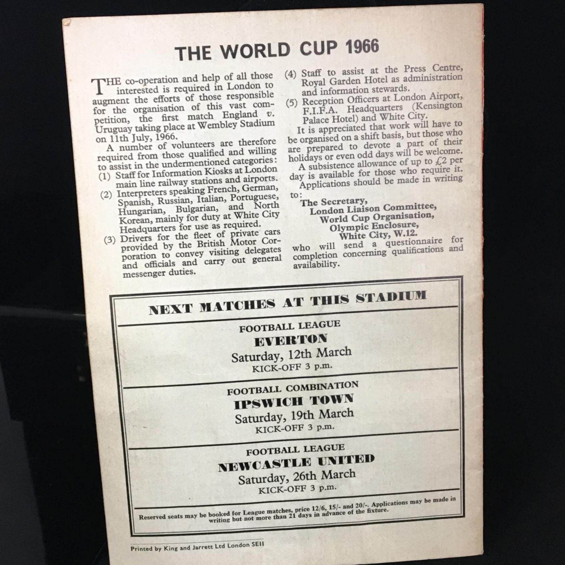 1965-1966 Arsenal Football Club Official Programme (v. Tottenham Hotspur). Original 16 page - Image 2 of 2