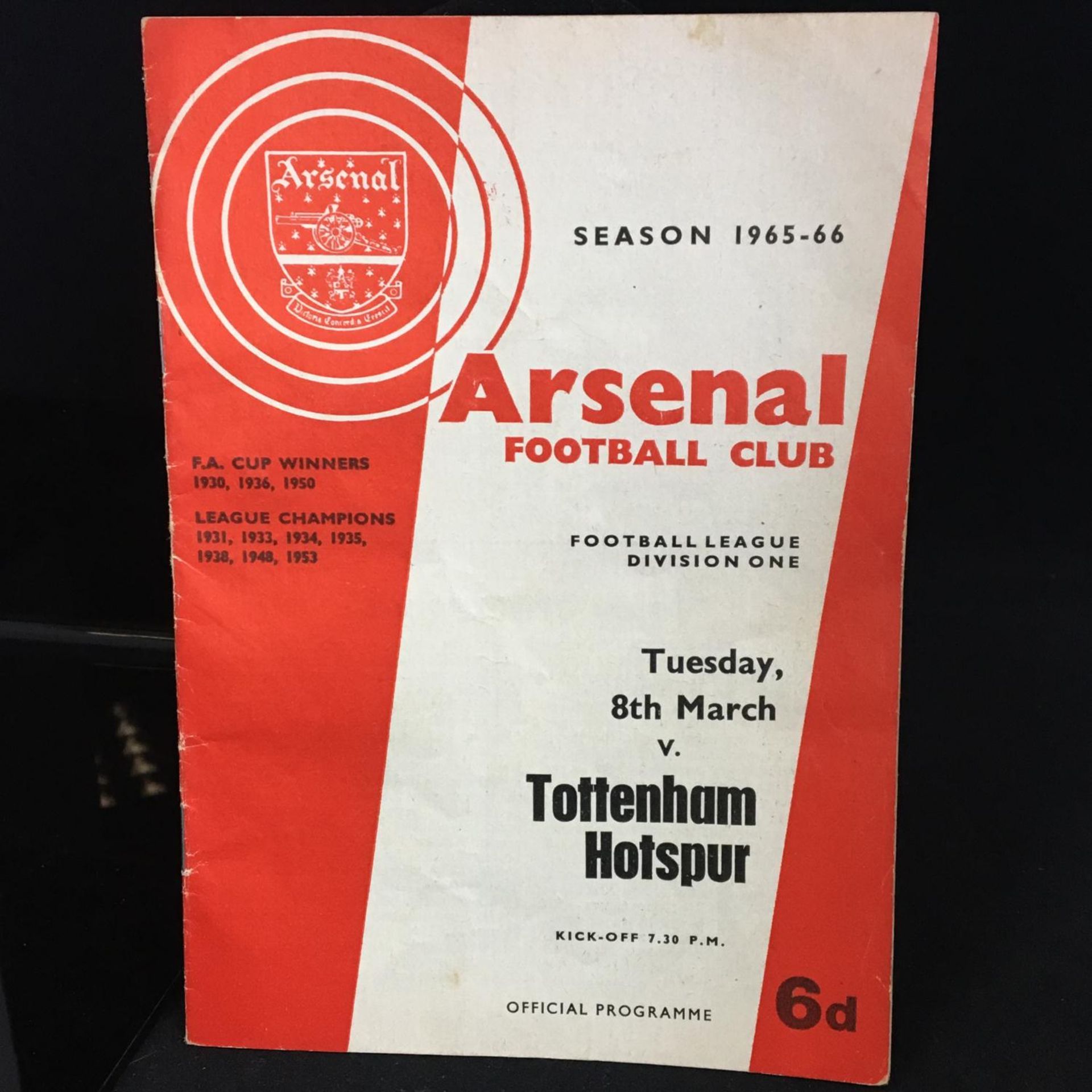 1965-1966 Arsenal Football Club Official Programme (v. Tottenham Hotspur). Original 16 page