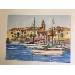 Painting Signed by French Artist Chrismau "ST. TROPEZ" with Authenticity Certificate. Ink &