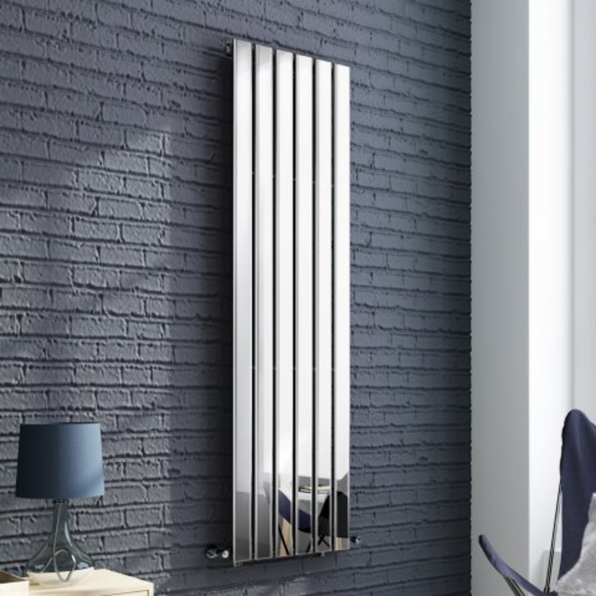 (I3) 1600x452mm Chrome Single Flat Panel Vertical Radiator - Thera Range. RRP £319.99. Designer - Image 2 of 5