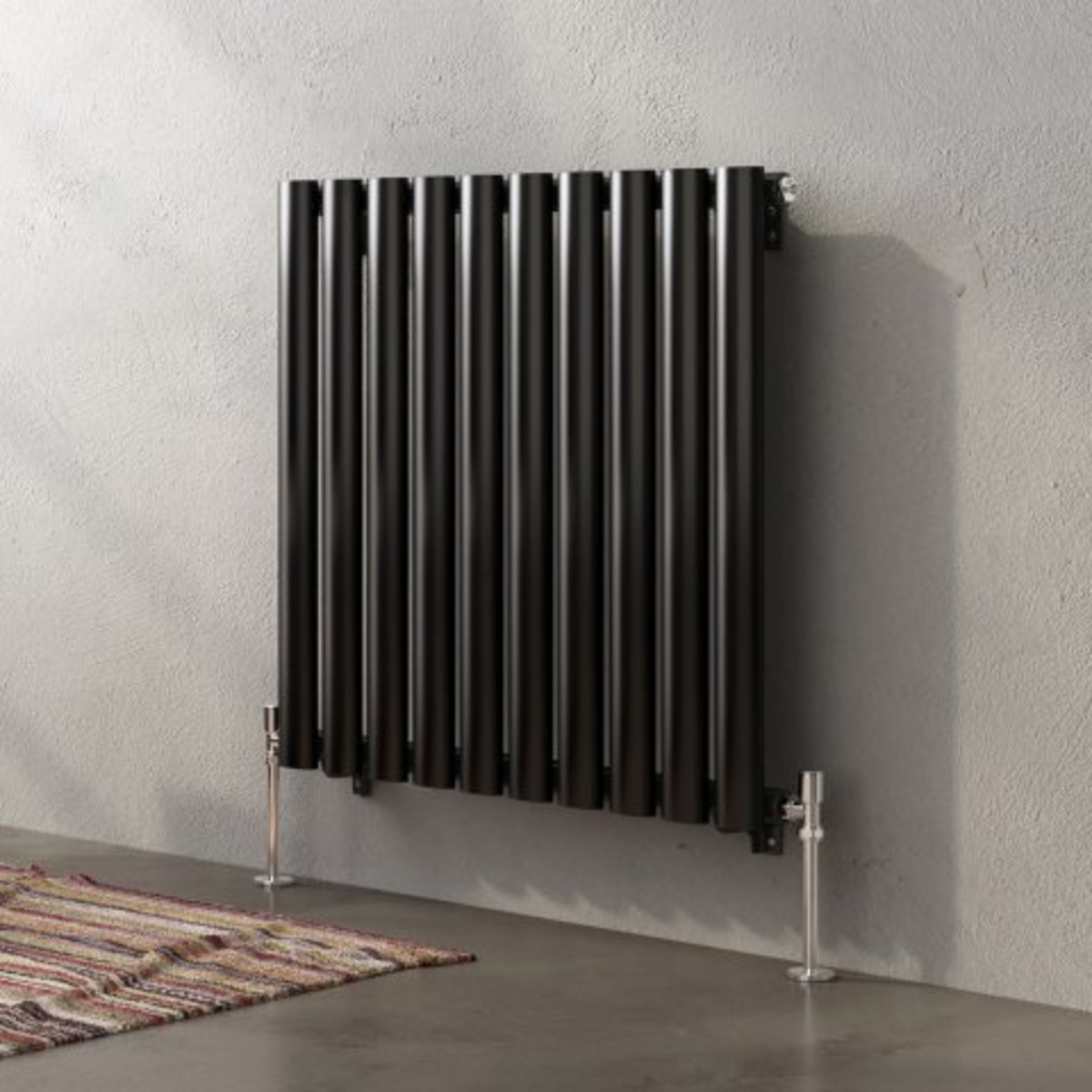 (I41) 600x600mm Gloss Black Single Panel Oval Tube Horizontal Radiator - Huntington Finest. RRP £ - Image 4 of 4