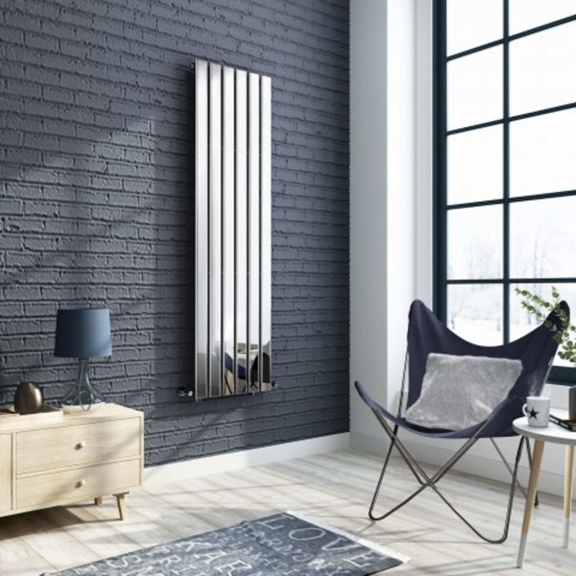 (I3) 1600x452mm Chrome Single Flat Panel Vertical Radiator - Thera Range. RRP £319.99. Designer - Image 3 of 5