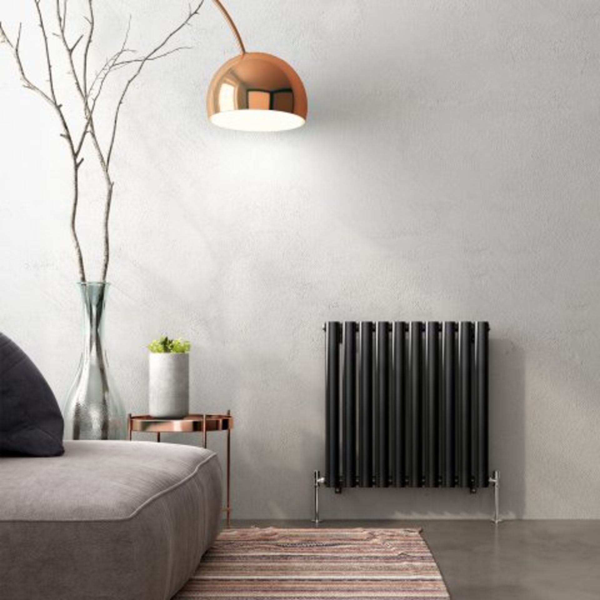 (I41) 600x600mm Gloss Black Single Panel Oval Tube Horizontal Radiator - Huntington Finest. RRP £ - Image 3 of 4