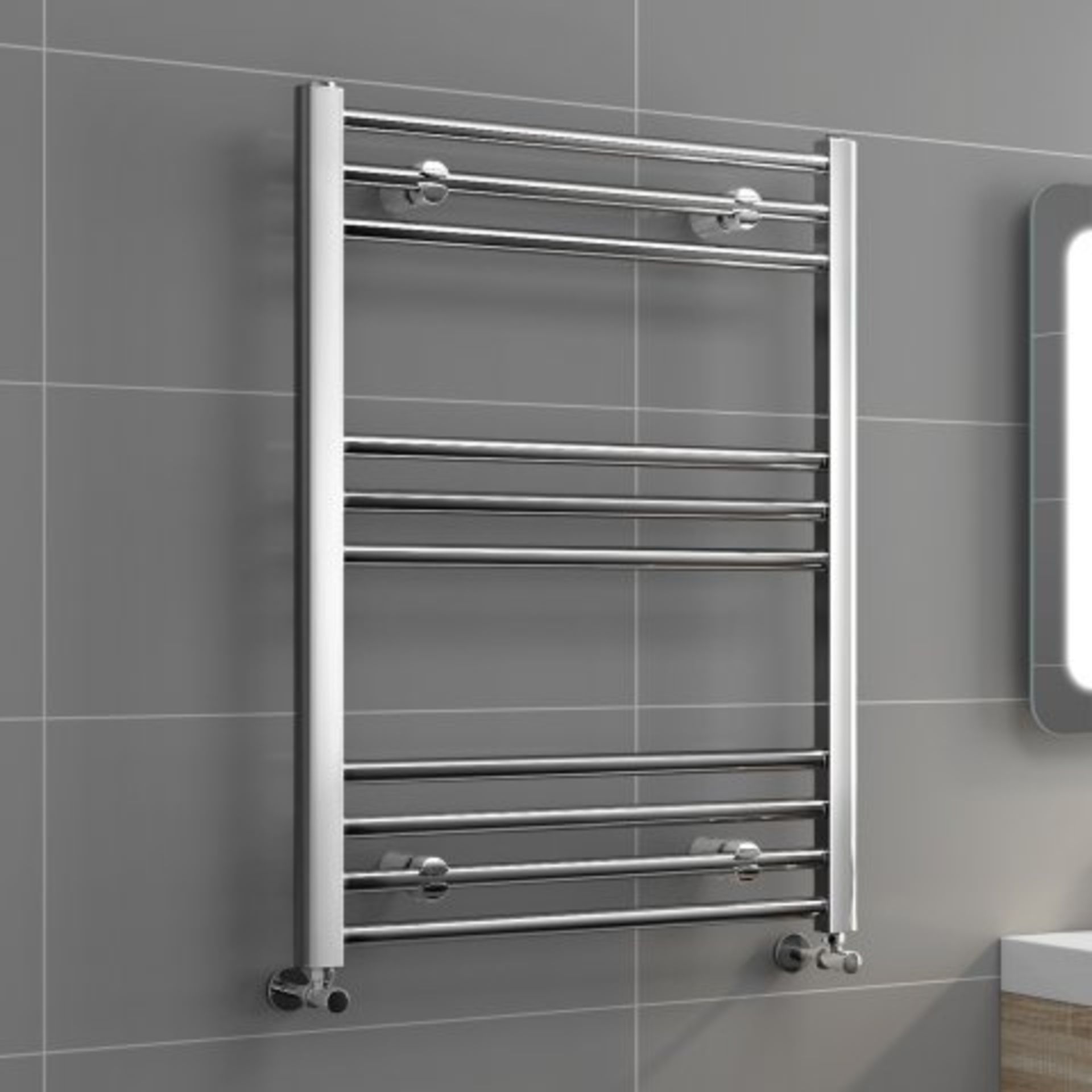 (I5) 800x600mm - 20mm Tubes - Chrome Heated Straight Rail Ladder Towel Radiator - Natasha Range