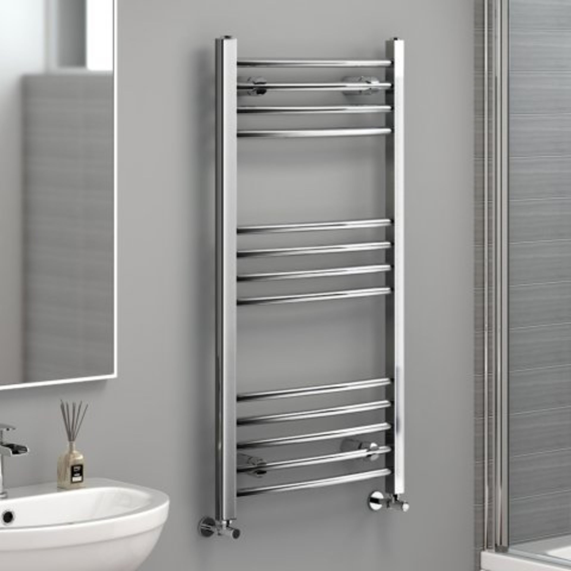 (I40) 1000x500mm - Nancy Basic 20mm Tubes - Chrome Curved Rail Ladder Towel Radiator Our Nancy